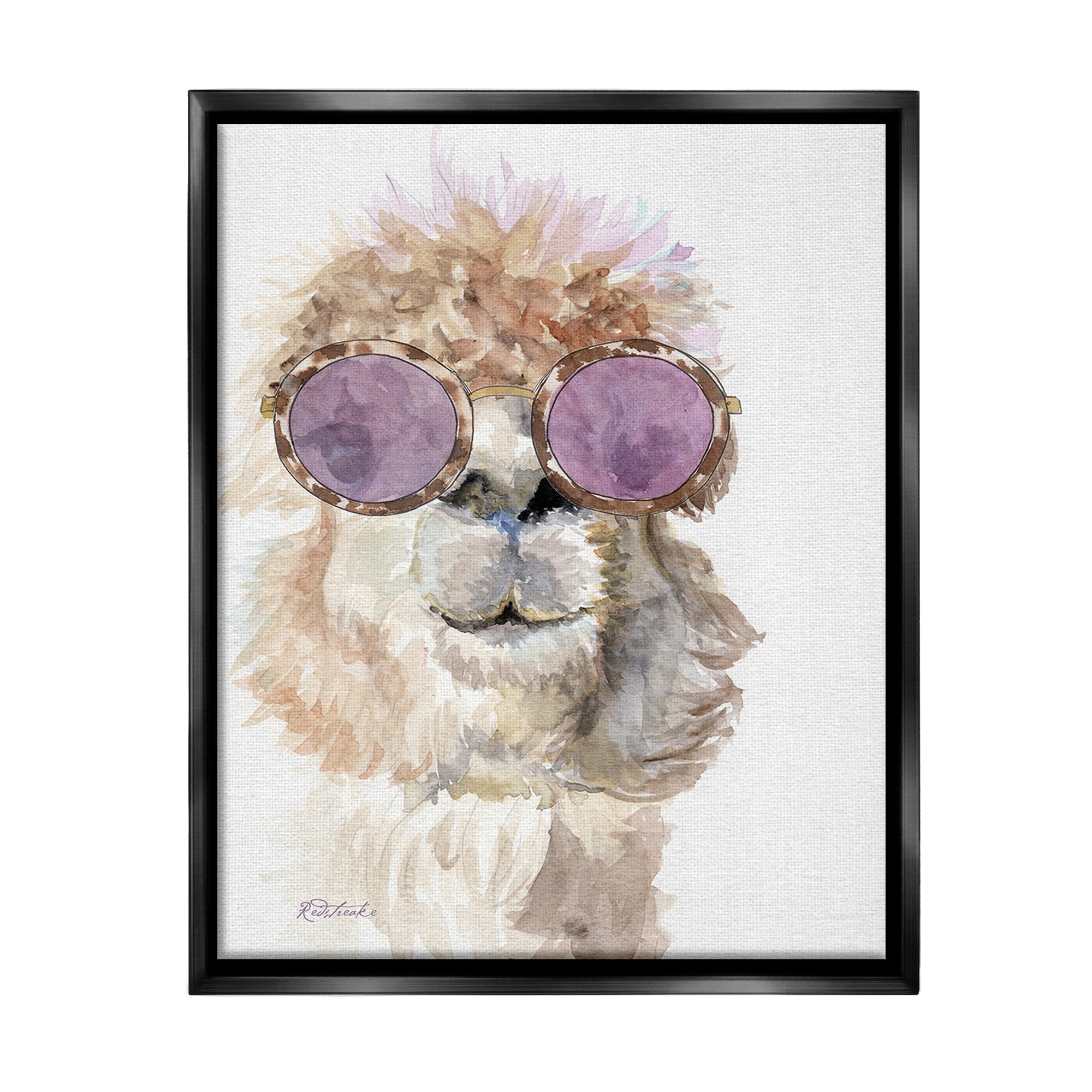 Stupell Industries Fashionable Alpaca Portrait Animals & Insects Painting Black Floater Framed Canvas Art Print Wall Art, 17 x 21