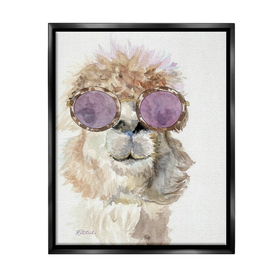 Stupell Industries Fashionable Alpaca Portrait Animals & Insects Painting Black Floater Framed Canvas Art Print Wall Art, 17 x 21