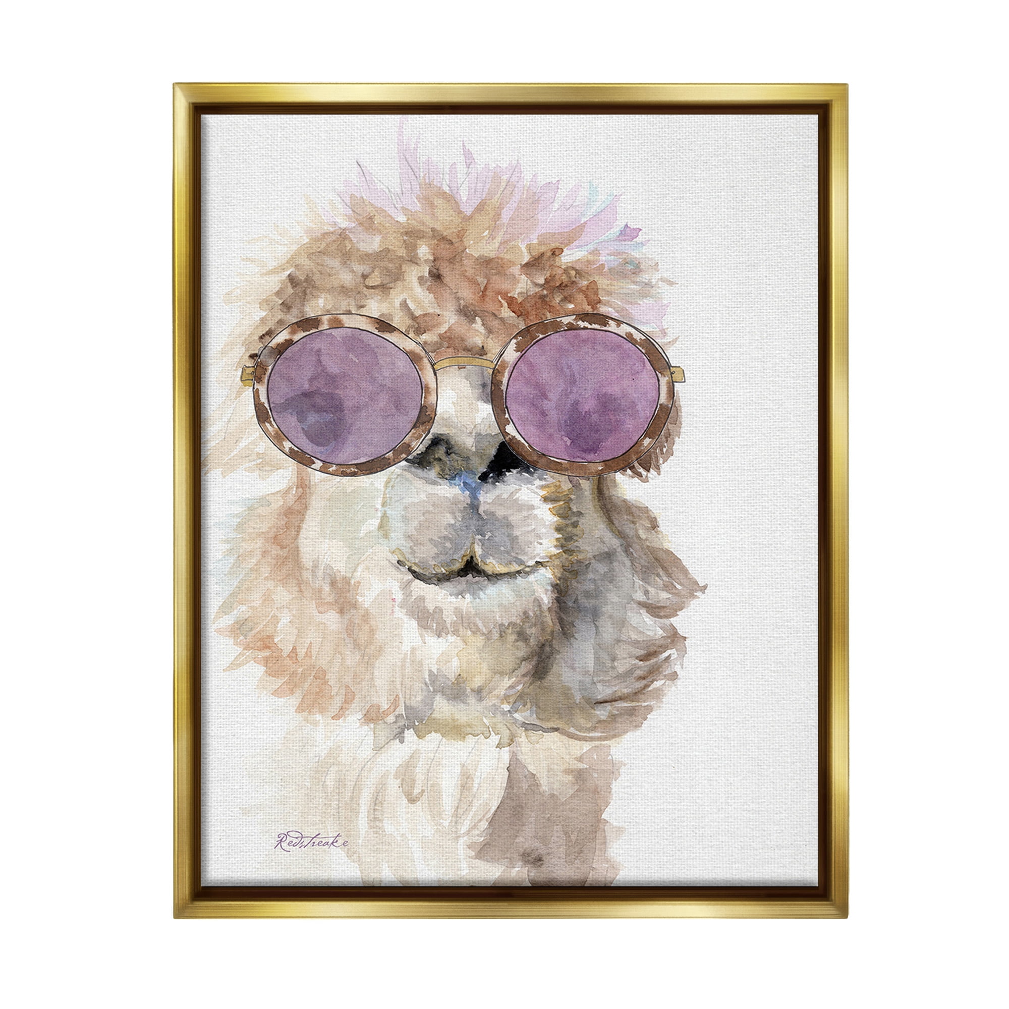 Stupell Industries Fashionable Alpaca Portrait Animals & Insects Painting Gold Floater Framed Canvas Art Print Wall Art, 17 x 21