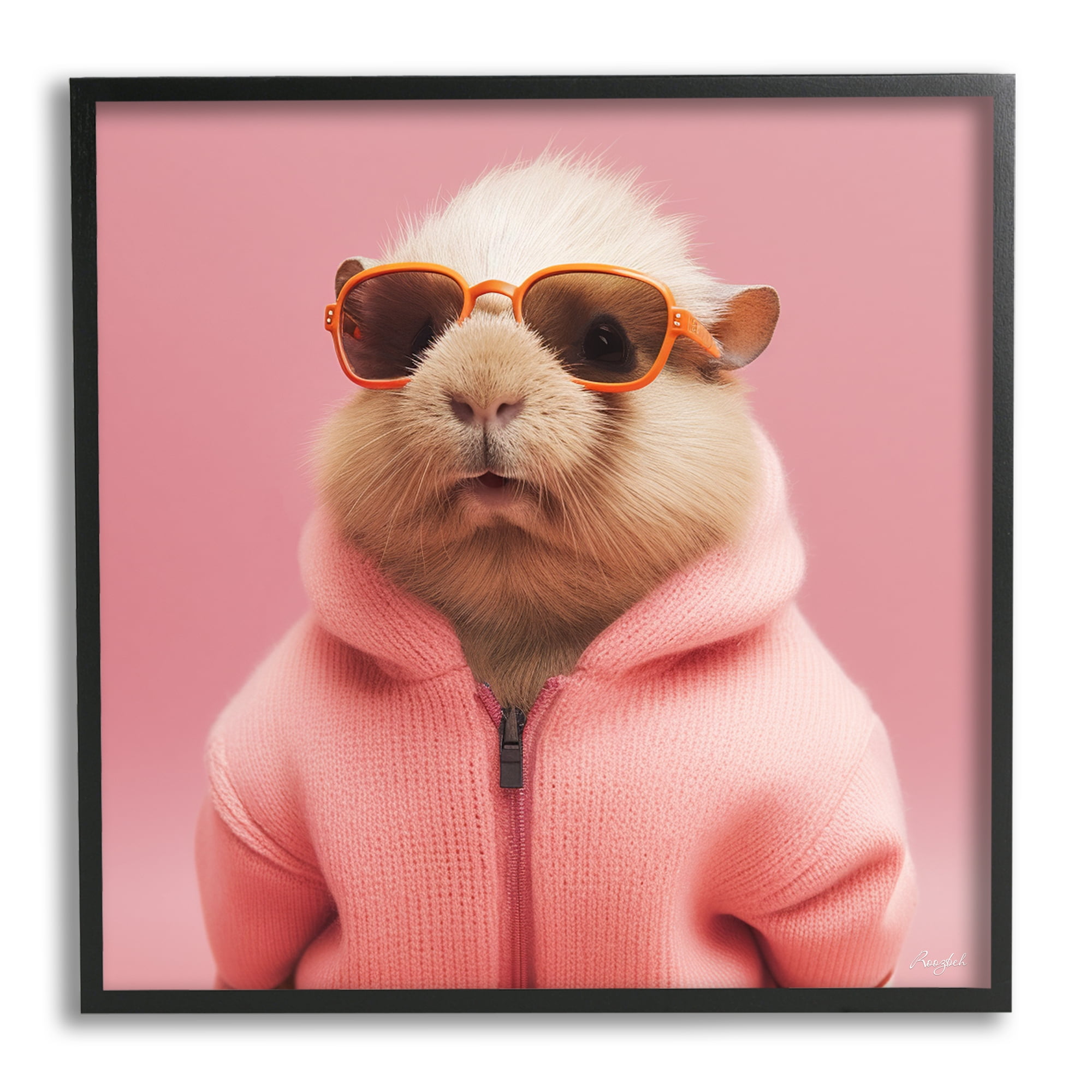 Stupell Industries Fashionable Animal in Pink Animals & Insects Painting Black Framed Art Print Wall Art, 24 x 24