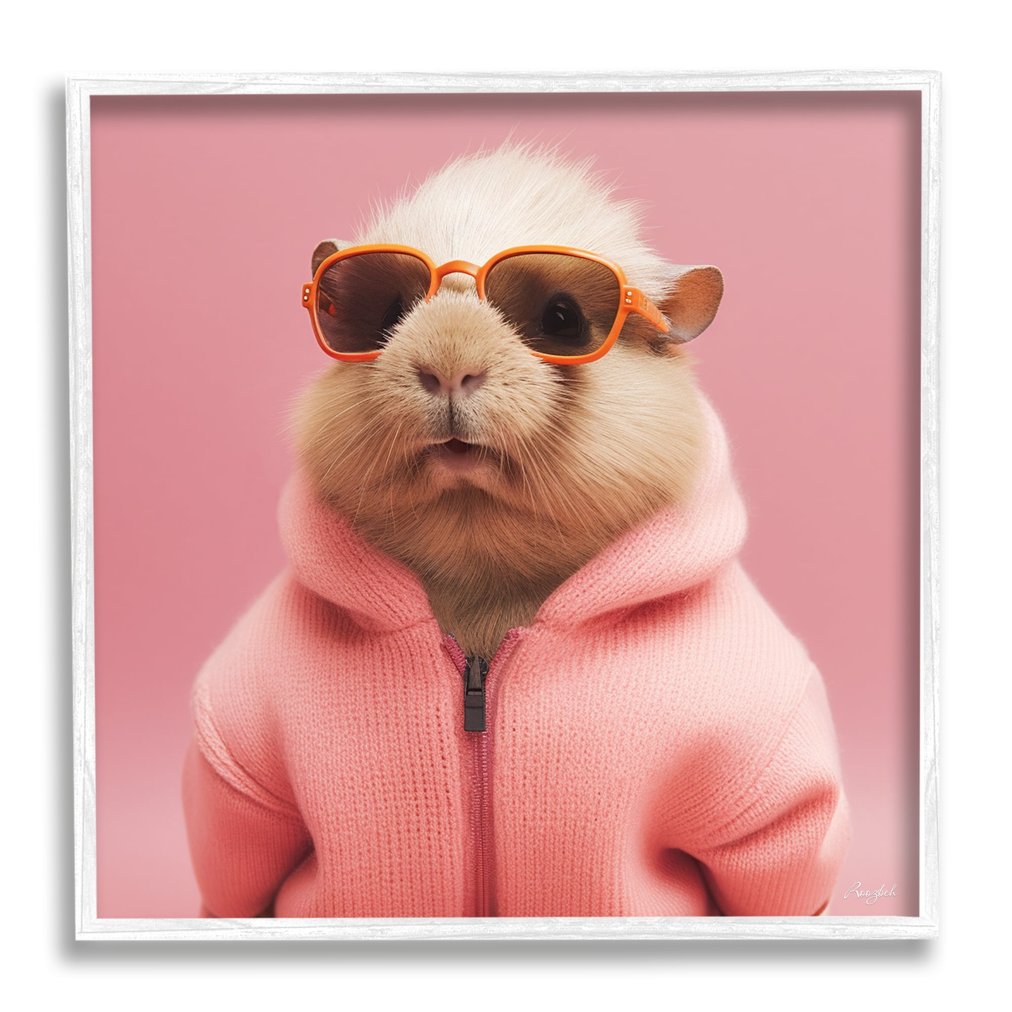 Stupell Industries Fashionable Animal in Pink Animals & Insects Painting White Framed Art Print Wall Art, 17 x 17