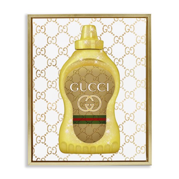 Stupell Industries Eclectic Fashionable Brunch Condiment Patterned Glam Emblem Gold Floating Frame Canvas Art, 25 x 31, by Ziwei Li