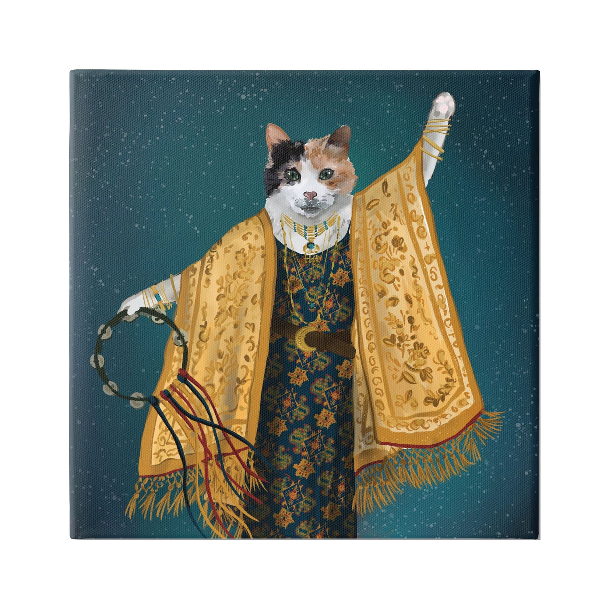 Bohemian Cat Portrait on Canvas with Wooden Frame, 17" x 17"