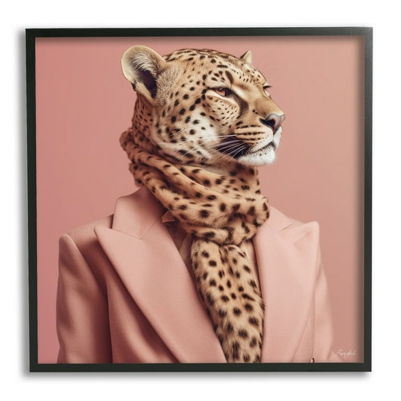 Stupell Industries Fashionable Cheetah Portrait Animals & Insects Painting Black Framed Art Print Wall Art, 12 x 12