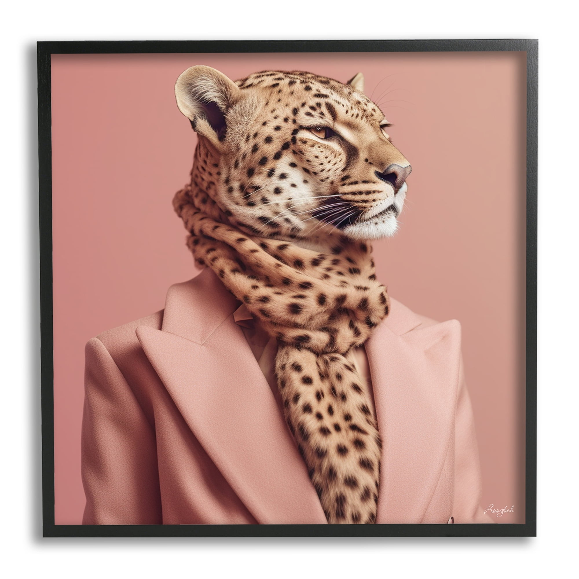 Stupell Industries Fashionable Cheetah Portrait Animals & Insects Painting Black Framed Art Print Wall Art, 17 x 17