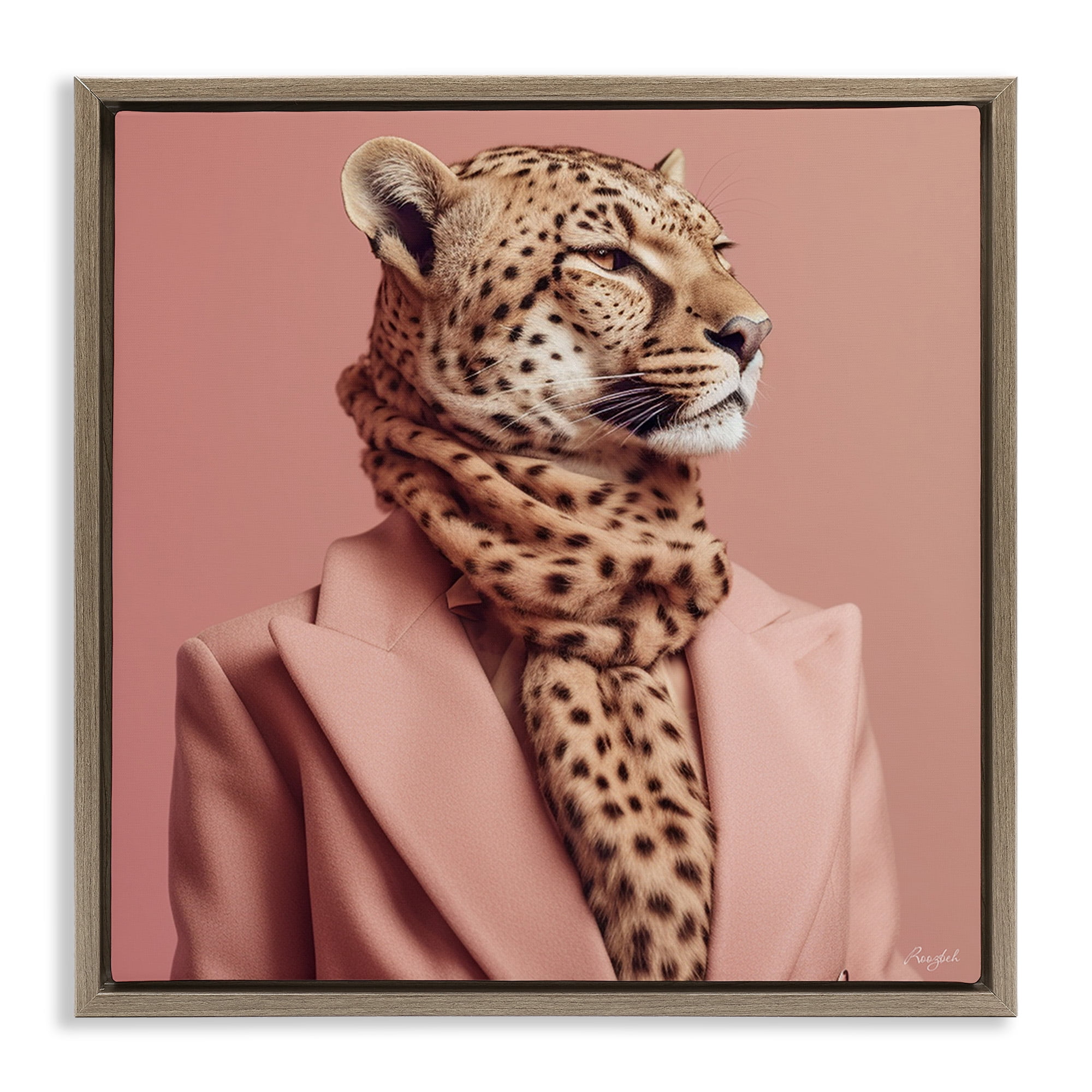 Stupell Industries Fashionable Cheetah Portrait Animals & Insects Painting Brown Floater Framed Canvas Art Print Wall Art, 18 x 18