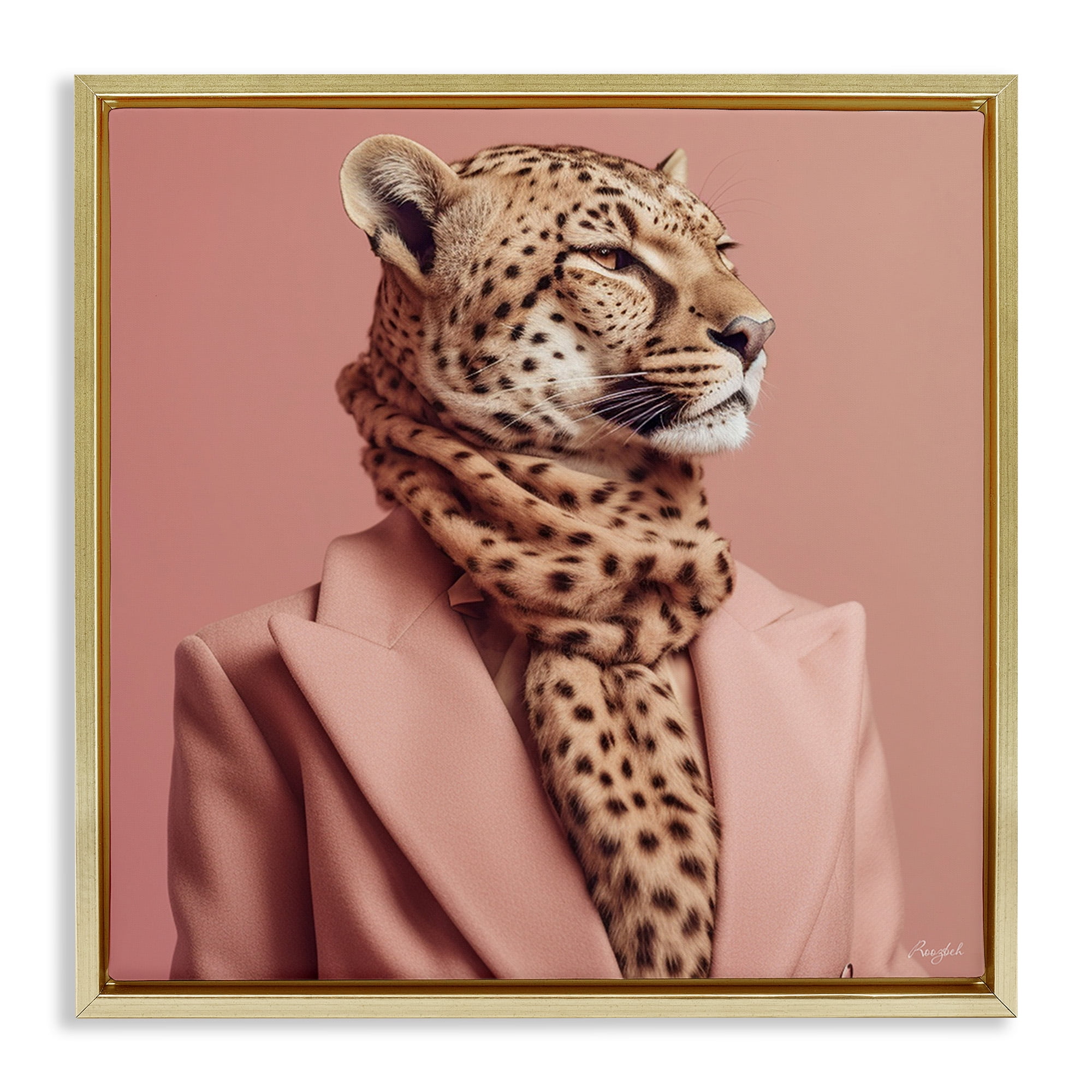 Stupell Industries Fashionable Cheetah Portrait Animals & Insects Painting Gold Floater Framed Canvas Art Print Wall Art, 18 x 18