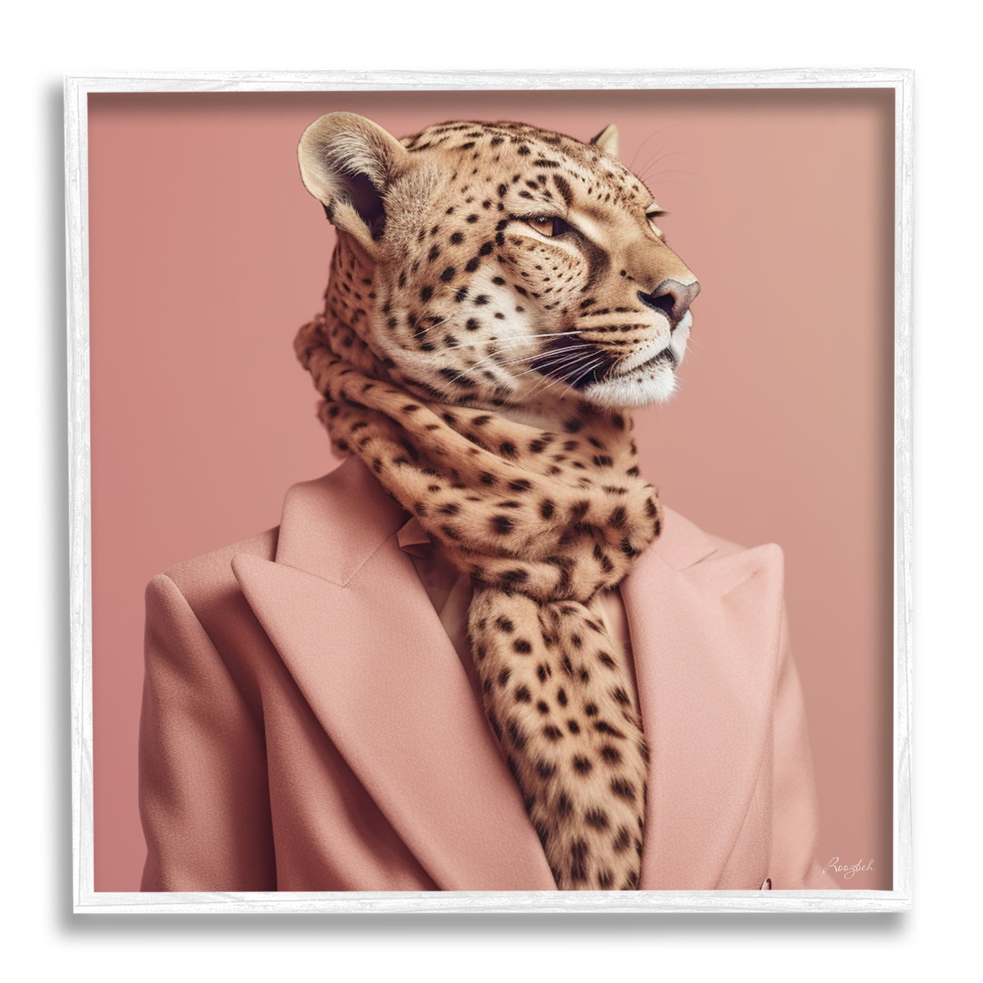 Stupell Industries Fashionable Cheetah Portrait Animals & Insects Painting White Framed Art Print Wall Art, 17 x 17