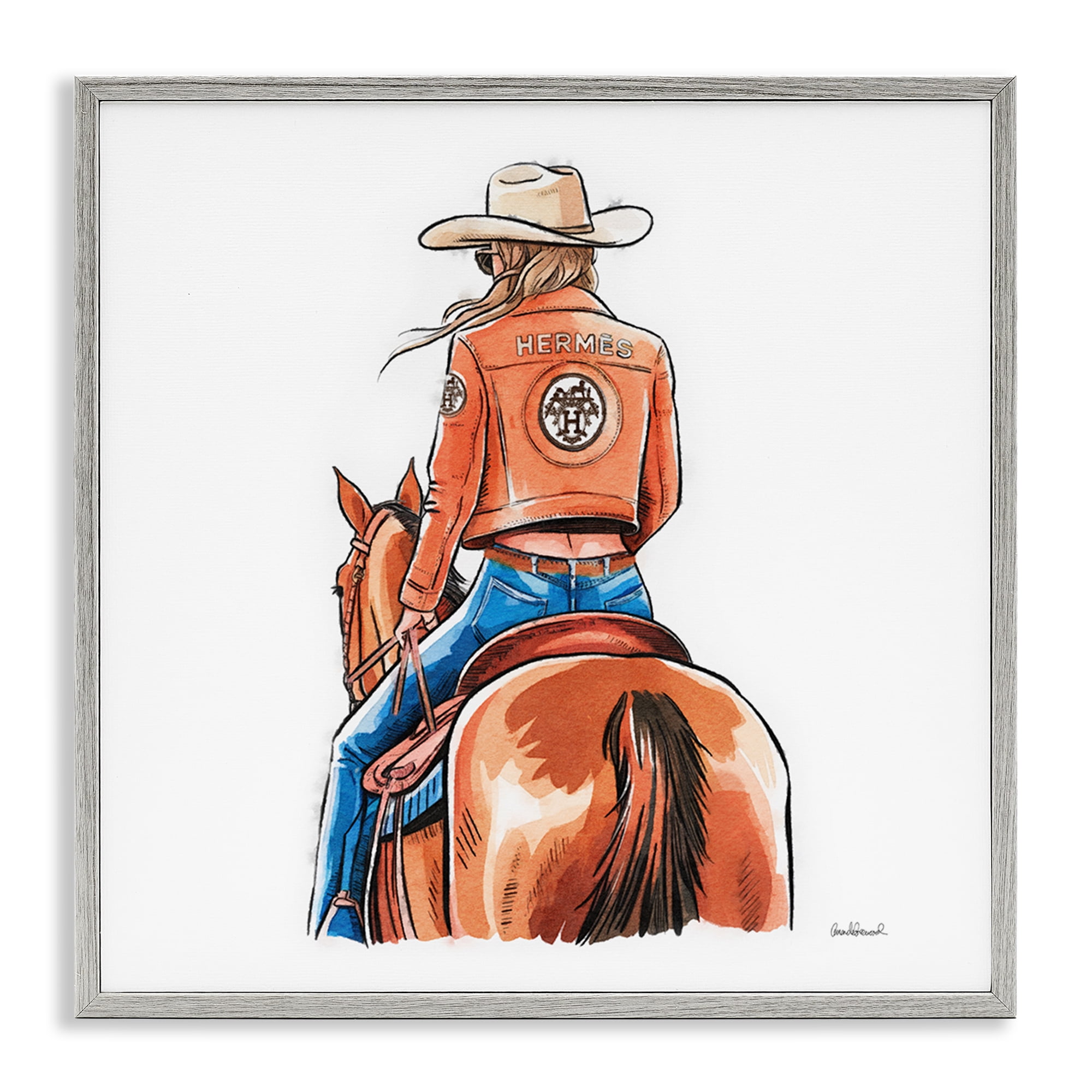 Stupell Industries Fashionable Chic Cowgirl People Painting Gray Framed Art Print Wall Art, 12 x 12