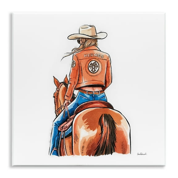 Stupell Industries Fashionable Chic Cowgirl People Painting Unframed Art Print Wall Art, 12 x 12
