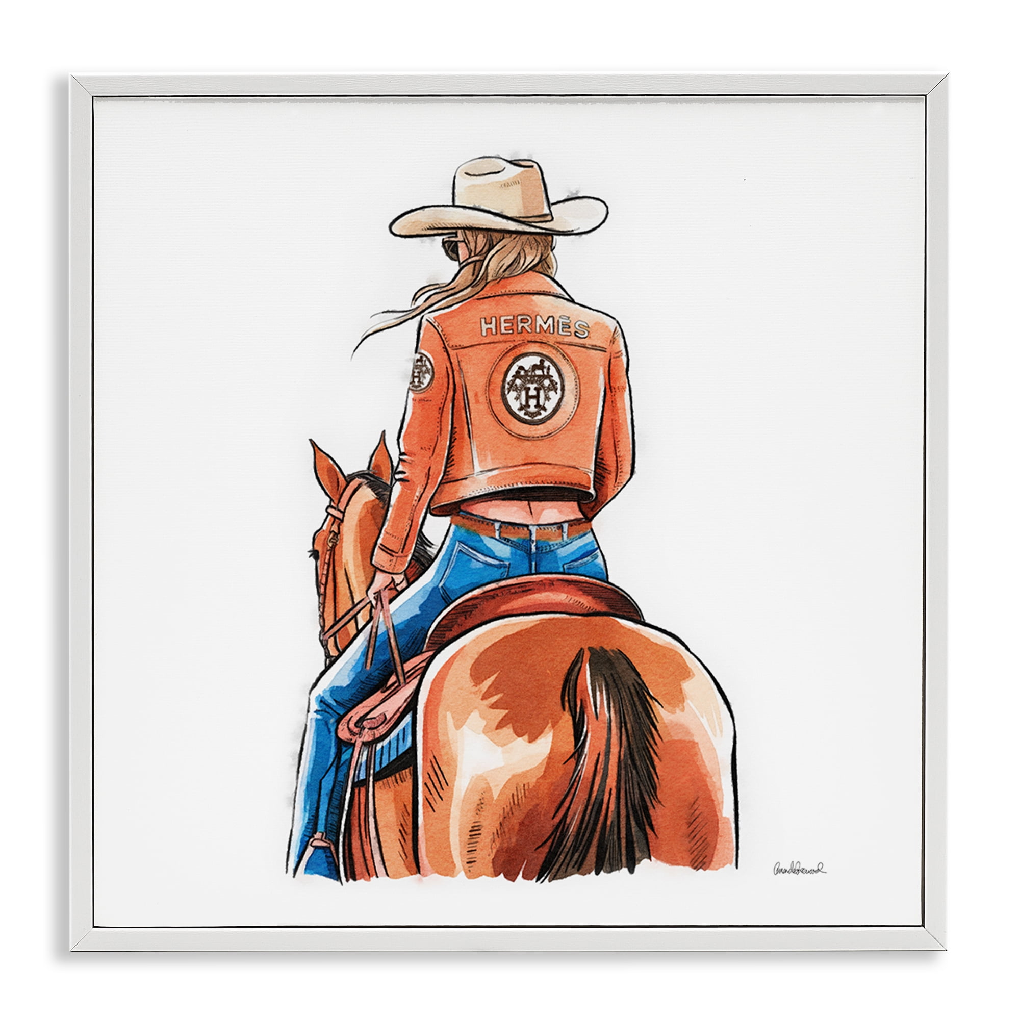 Stupell Industries Fashionable Chic Cowgirl People Painting White Framed Art Print Wall Art, 12 x 12