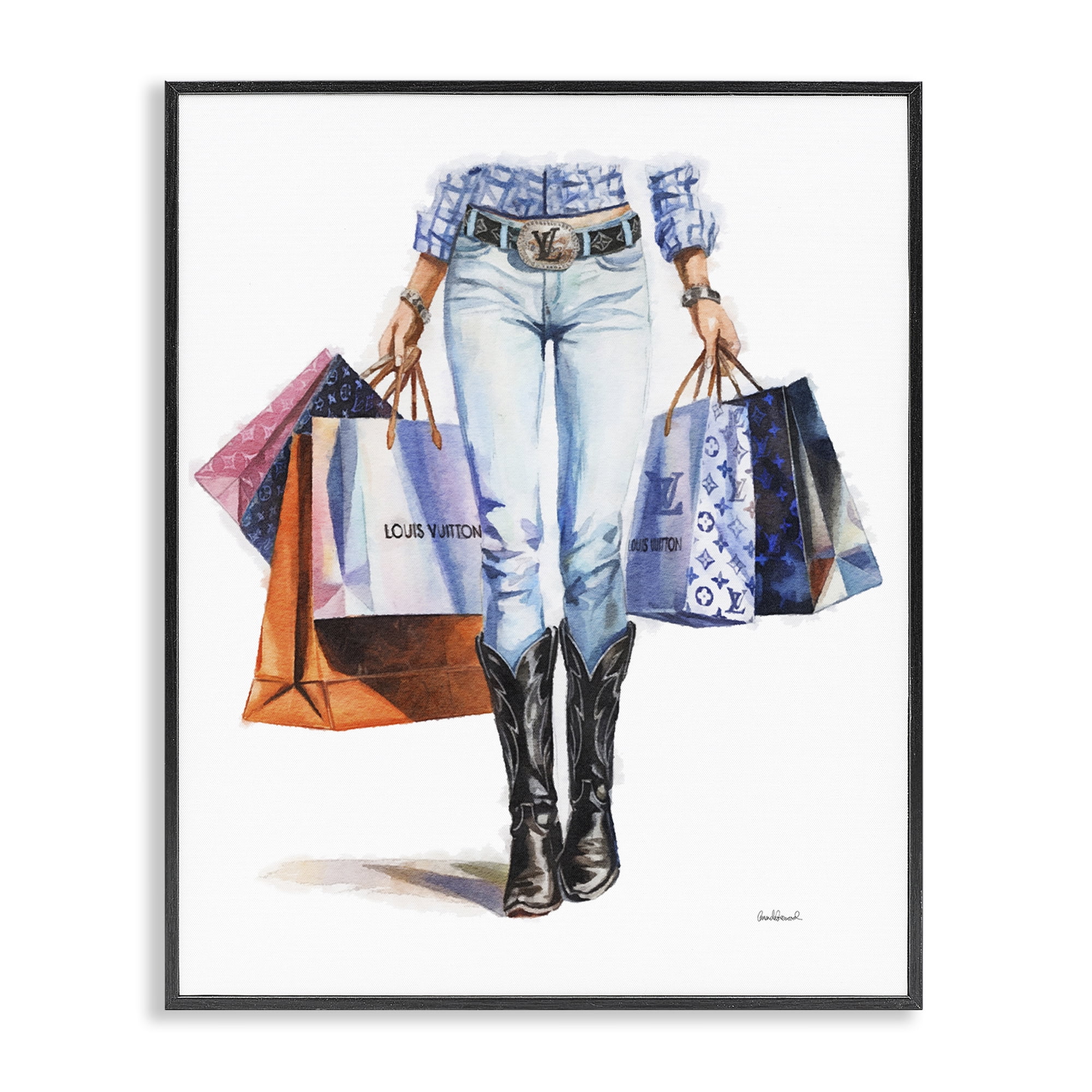 Stupell Industries Fashionable Country Gal People Painting Black Framed Art Print Wall Art, 16 x 20