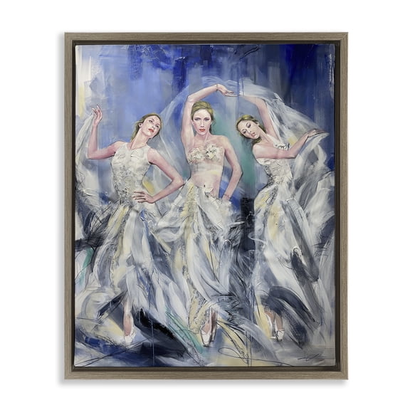 Stupell Industries Fashionable Dancer Trio People Painting Brown Floater Framed Canvas Art Print Wall Art, 25 x 31