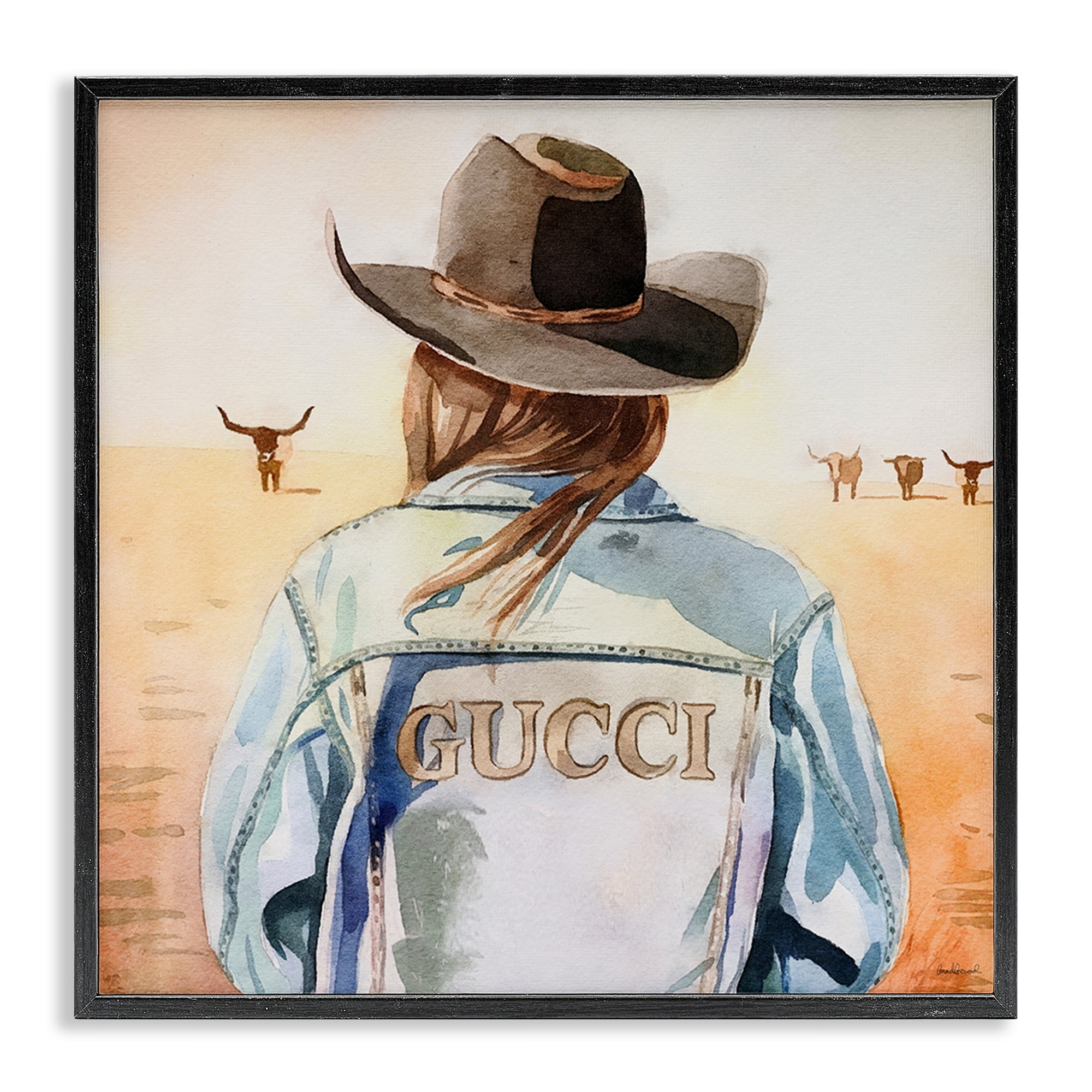 Stupell Industries Fashionable Desert Cowgirl People Painting Black Framed Art Print Wall Art, 24 x 24