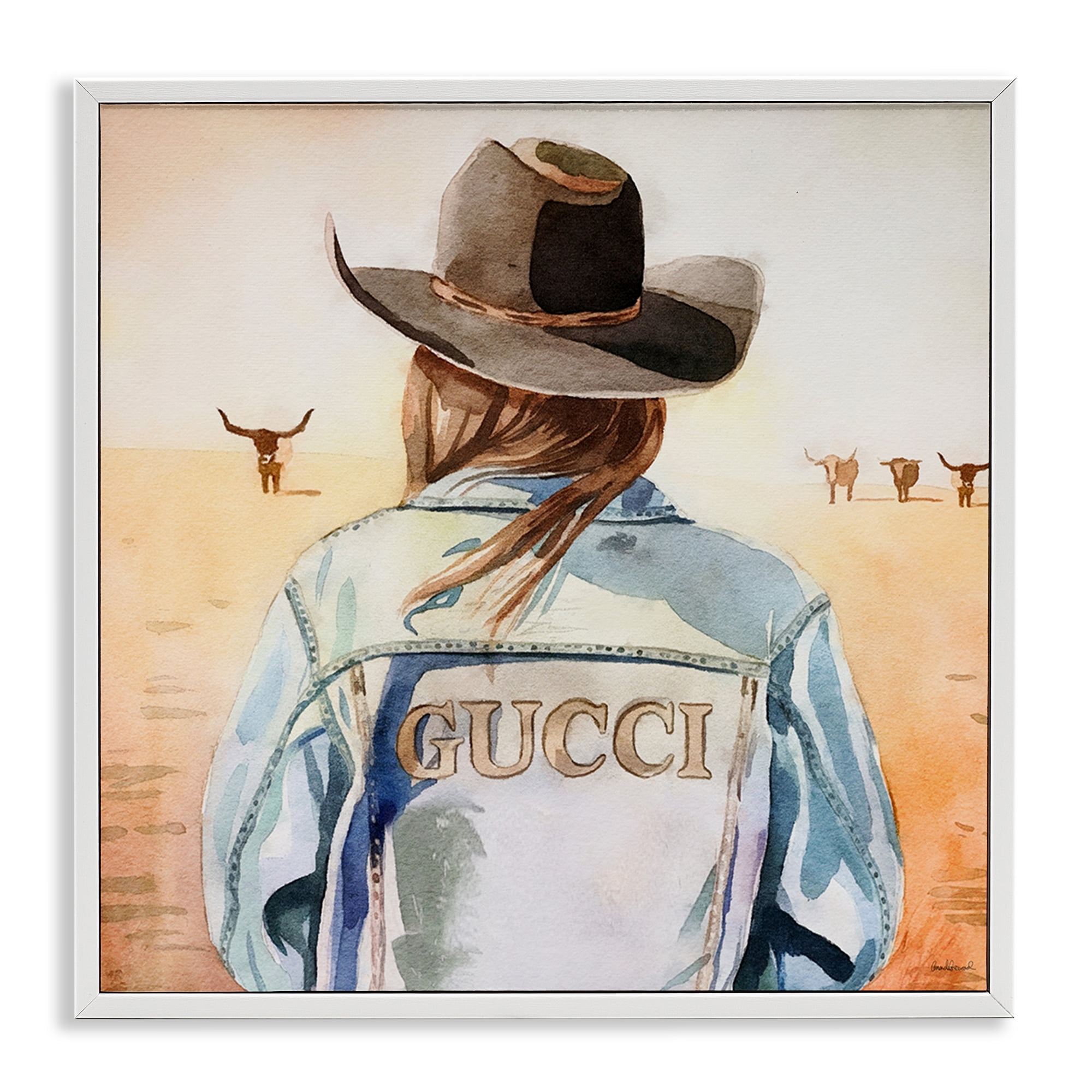 Stupell Industries Fashionable Desert Cowgirl People Painting White Framed Art Print Wall Art, 17 x 17