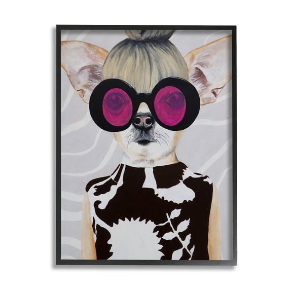 Stupell Industries Fashionable Dog Retro Glam Outfit Animals & Insects Painting Black Framed Art Print Wall Art