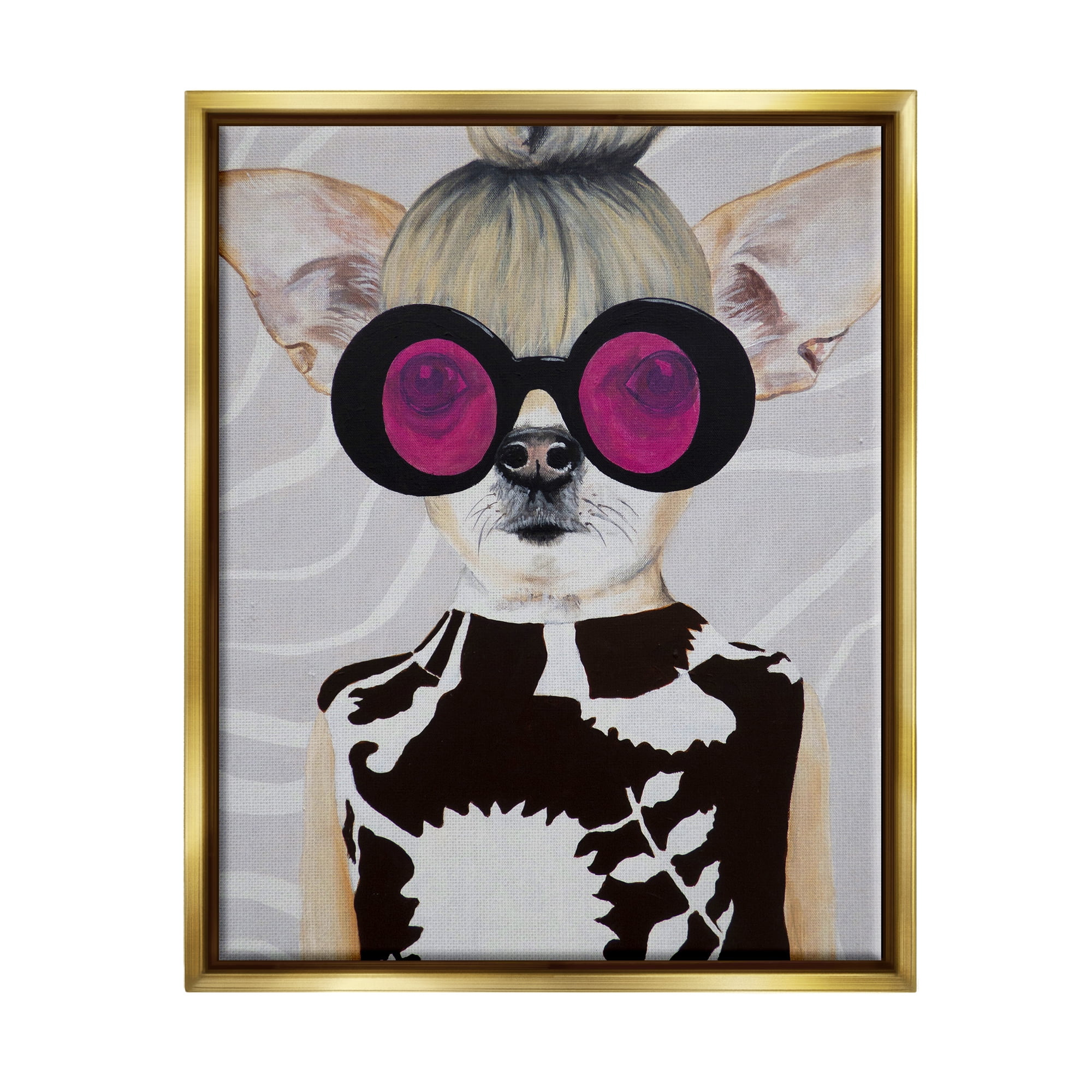 Stupell Industries Fashionable Dog Retro Glam Outfit Animals & Insects Painting Gold Floater Framed Art Print Wall Art