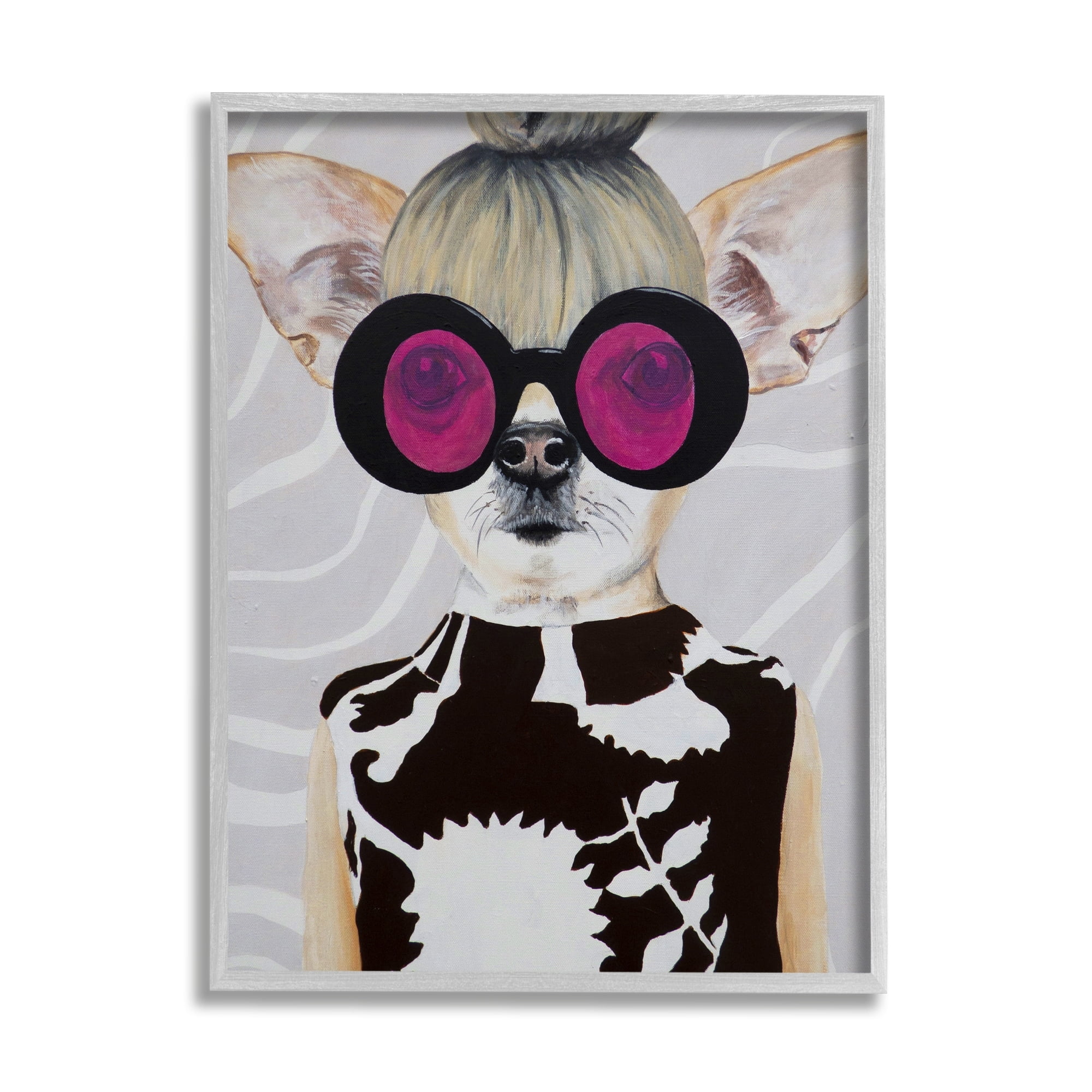 Stupell Industries Fashionable Dog Retro Glam Outfit Animals & Insects Painting Gray Framed Art Print Wall Art