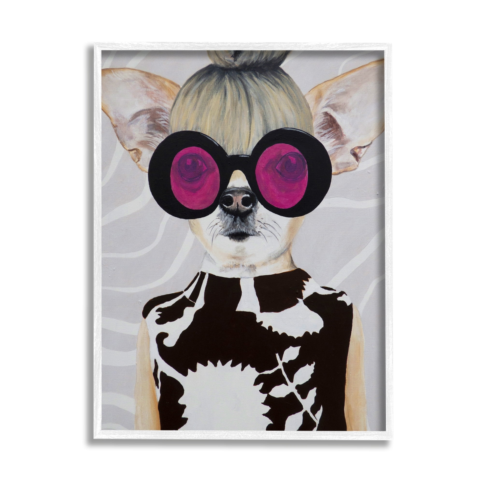 Stupell Industries Fashionable Dog Retro Glam Outfit Animals & Insects Painting White Framed Art Print Wall Art