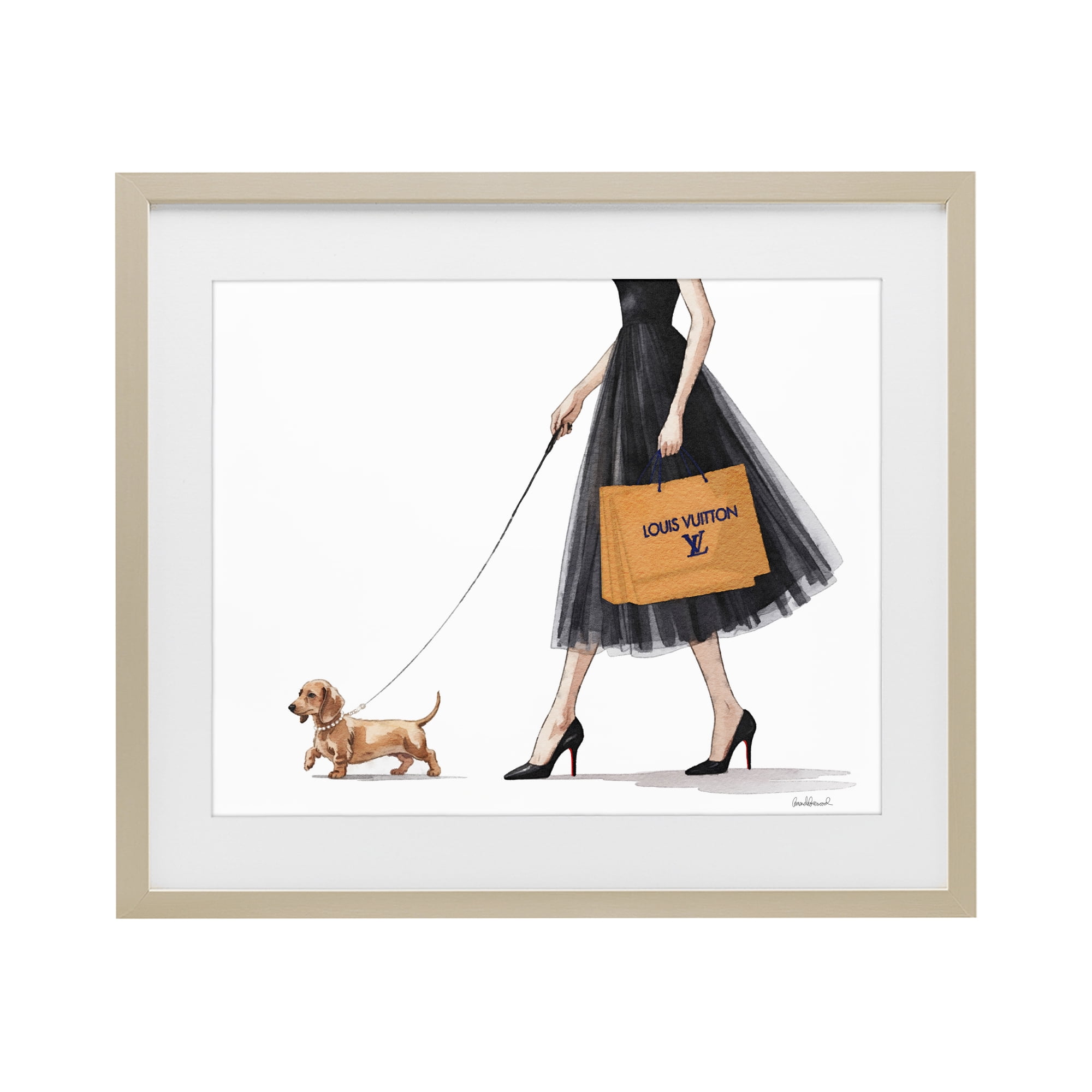 Stupell Industries Fashionable Dog Walking Birch Framed Print Under Glass, design by Amanda Greenwood