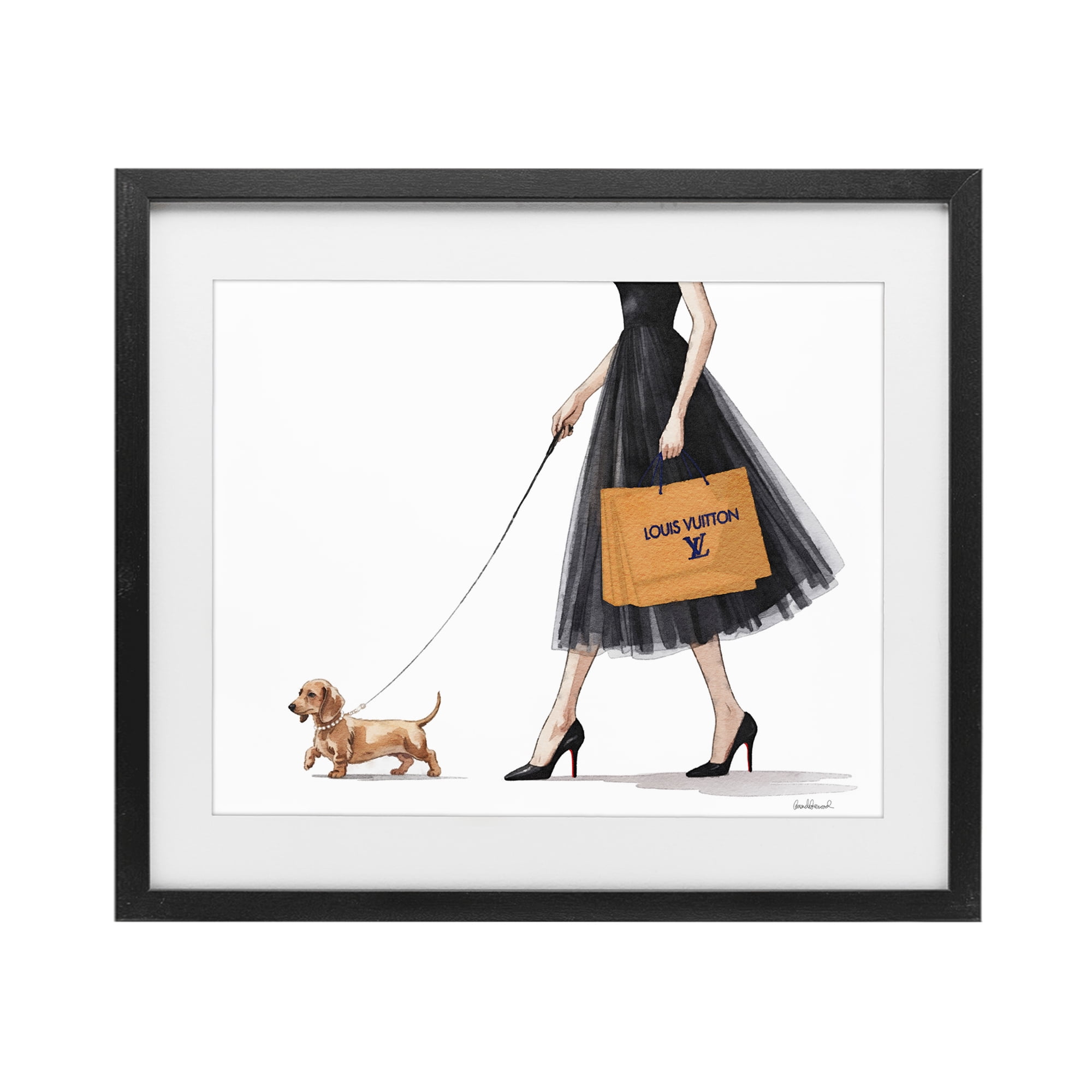 Stupell Industries Fashionable Dog Walking Black Framed Print Under Glass, design by Amanda Greenwood
