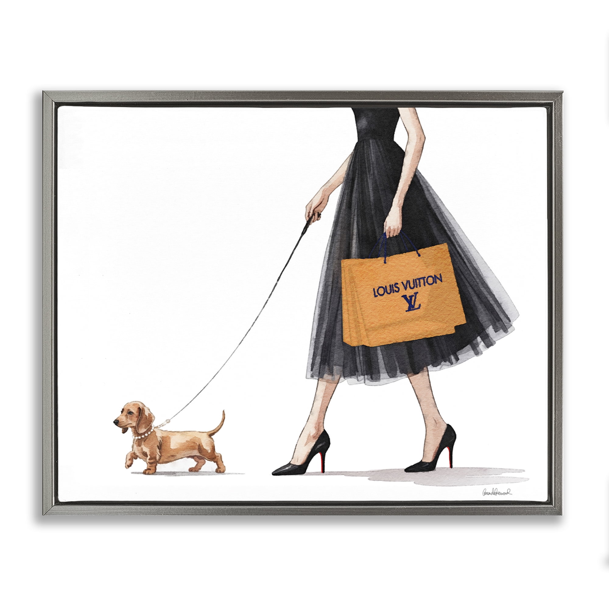 Stupell Industries Fashionable Dog Walking Gray Framed Floater Canvas Wall Art, design by Amanda Greenwood