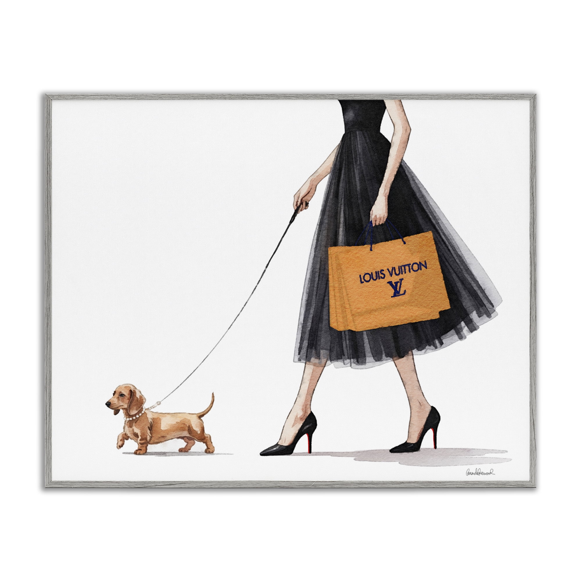 Stupell Industries Fashionable Dog Walking Gray Framed Giclee Art, design by Amanda Greenwood