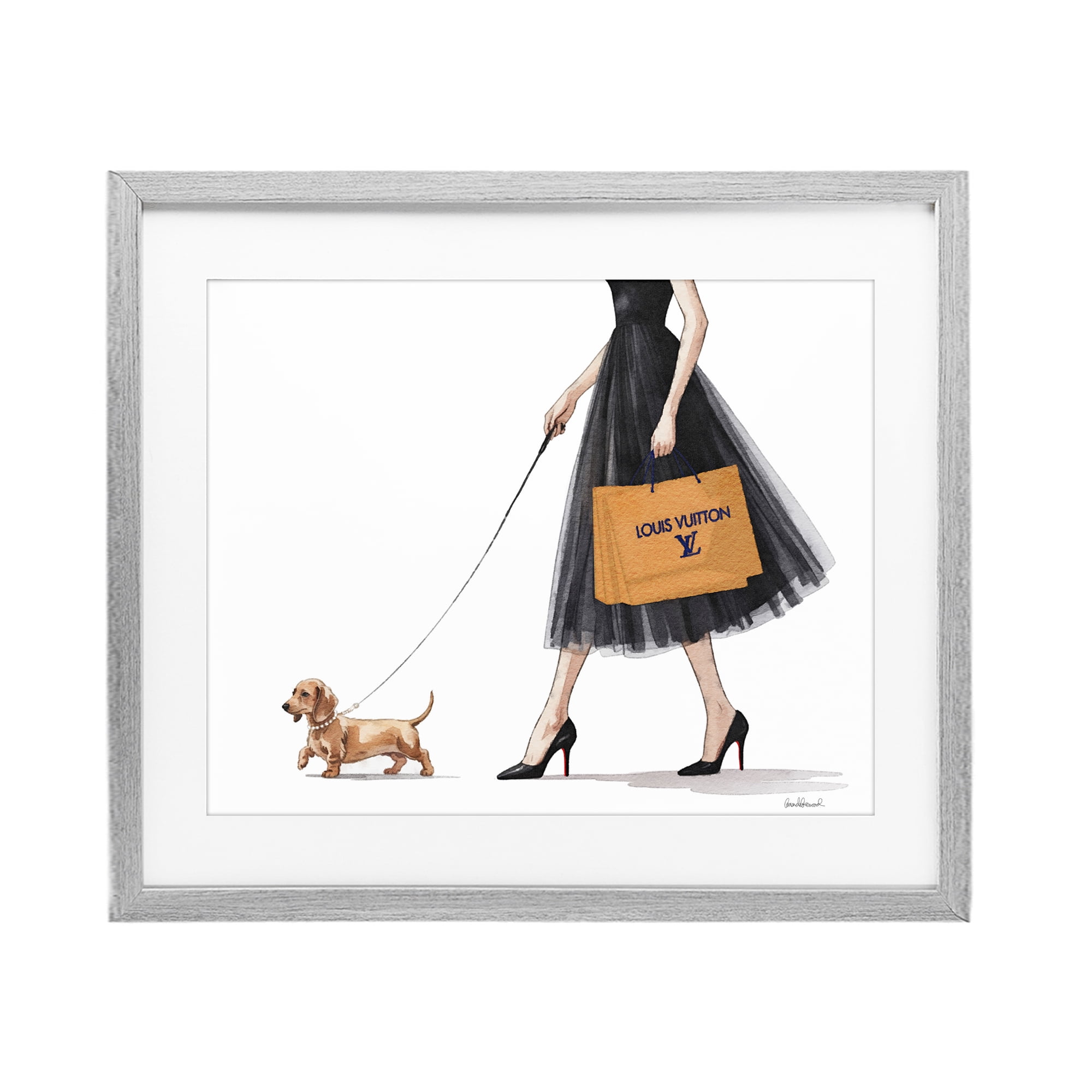 Stupell Industries Fashionable Dog Walking Gray Framed Print Under Glass, design by Amanda Greenwood