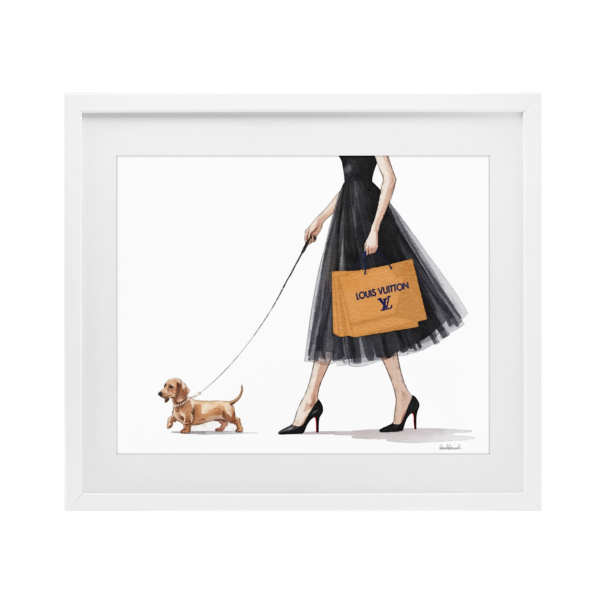 Stupell Industries Fashionable Dog Walking White Framed Print Under Glass, design by Amanda Greenwood