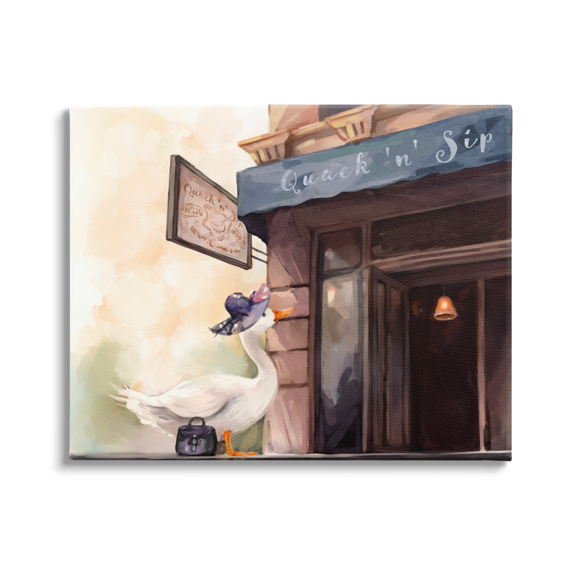 Stupell Industries Fashionable Duck in City Animals & Insects Painting Gallery Wrapped Canvas Art Print Wall Art, 20 x 16