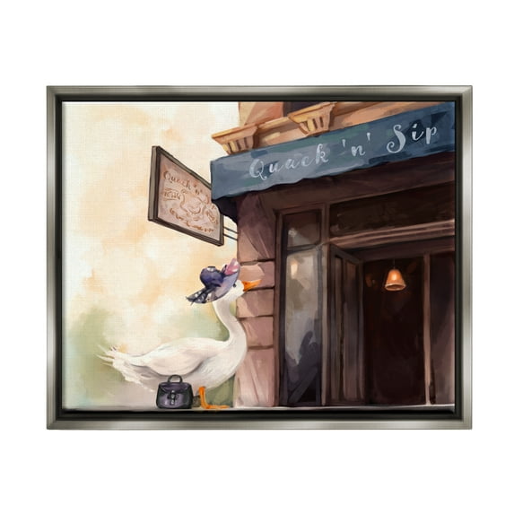 Stupell Industries Fashionable Duck in City Animals & Insects Painting Gray Floater Framed Canvas Art Print Wall Art, 31 x 25