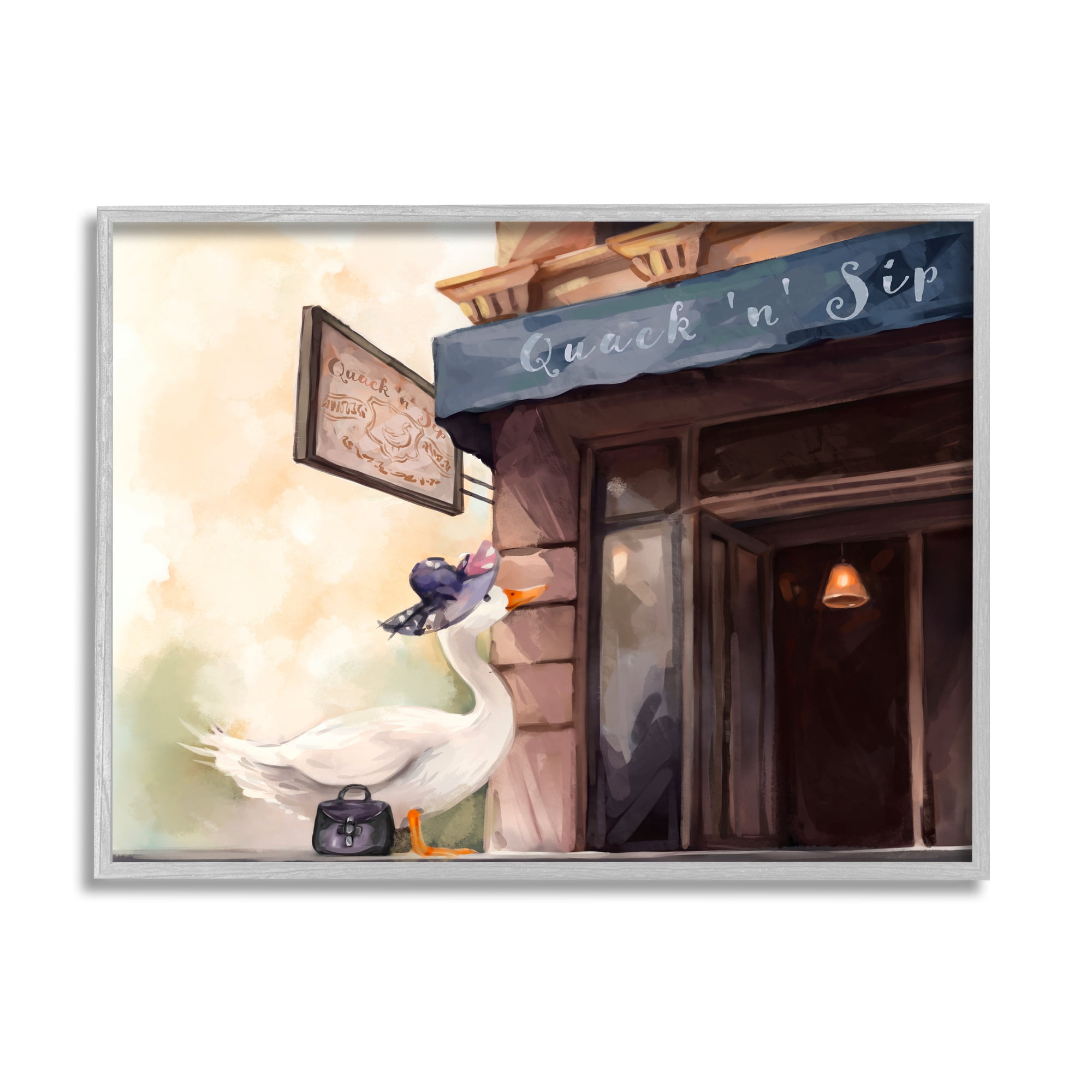 Stupell Industries Fashionable Duck in City Animals & Insects Painting Gray Framed Art Print Wall Art, 14 x 11