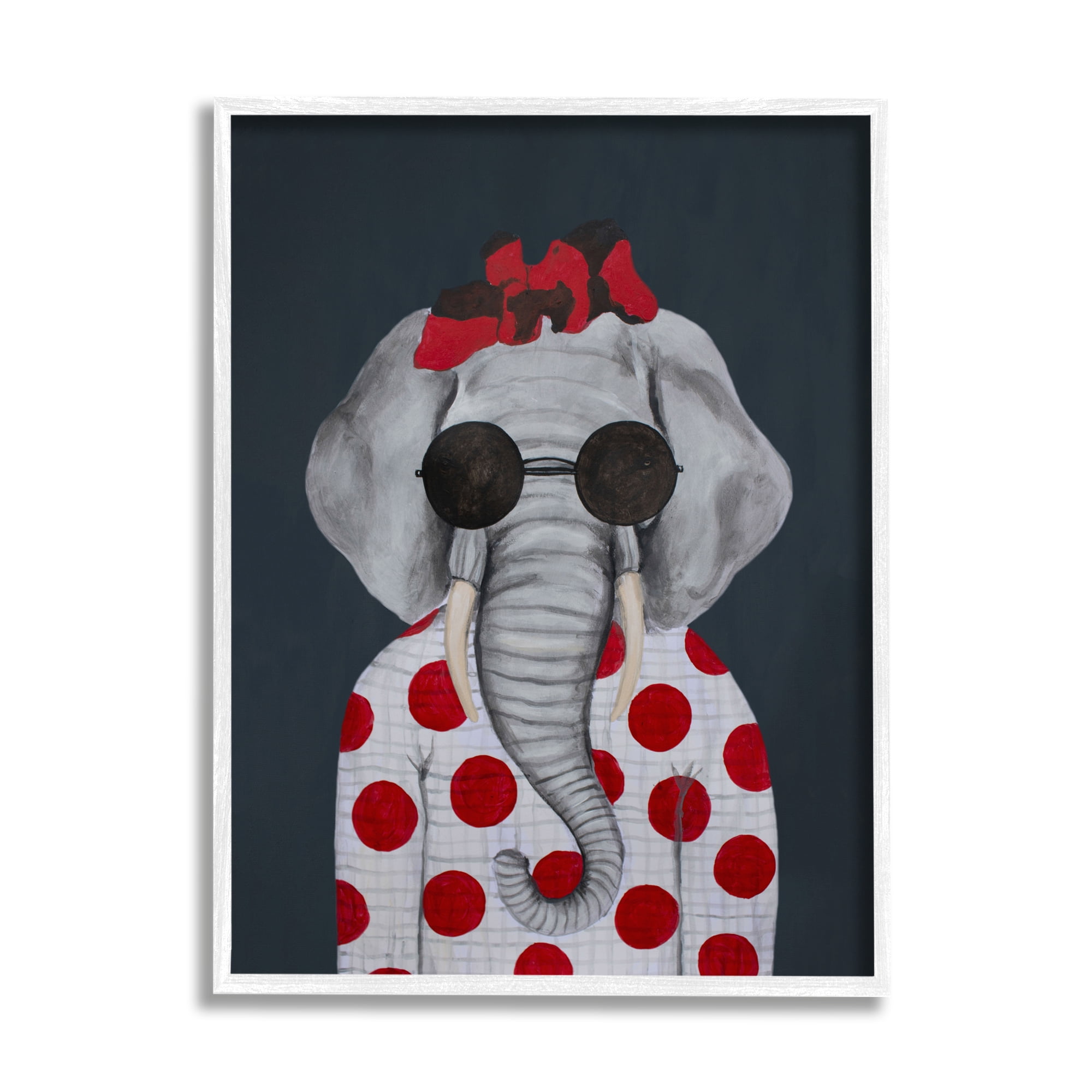 Stupell Industries Fashionable Elephant Sunglasses Bow Polka Dot Pattern Portrait , 24 x 30, Design by Coco de Paris
