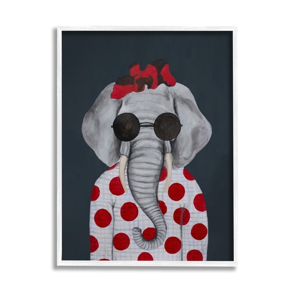 Stupell Industries Fashionable Elephant Sunglasses Bow Polka Dot Pattern Portrait , 24 x 30, Design by Coco de Paris