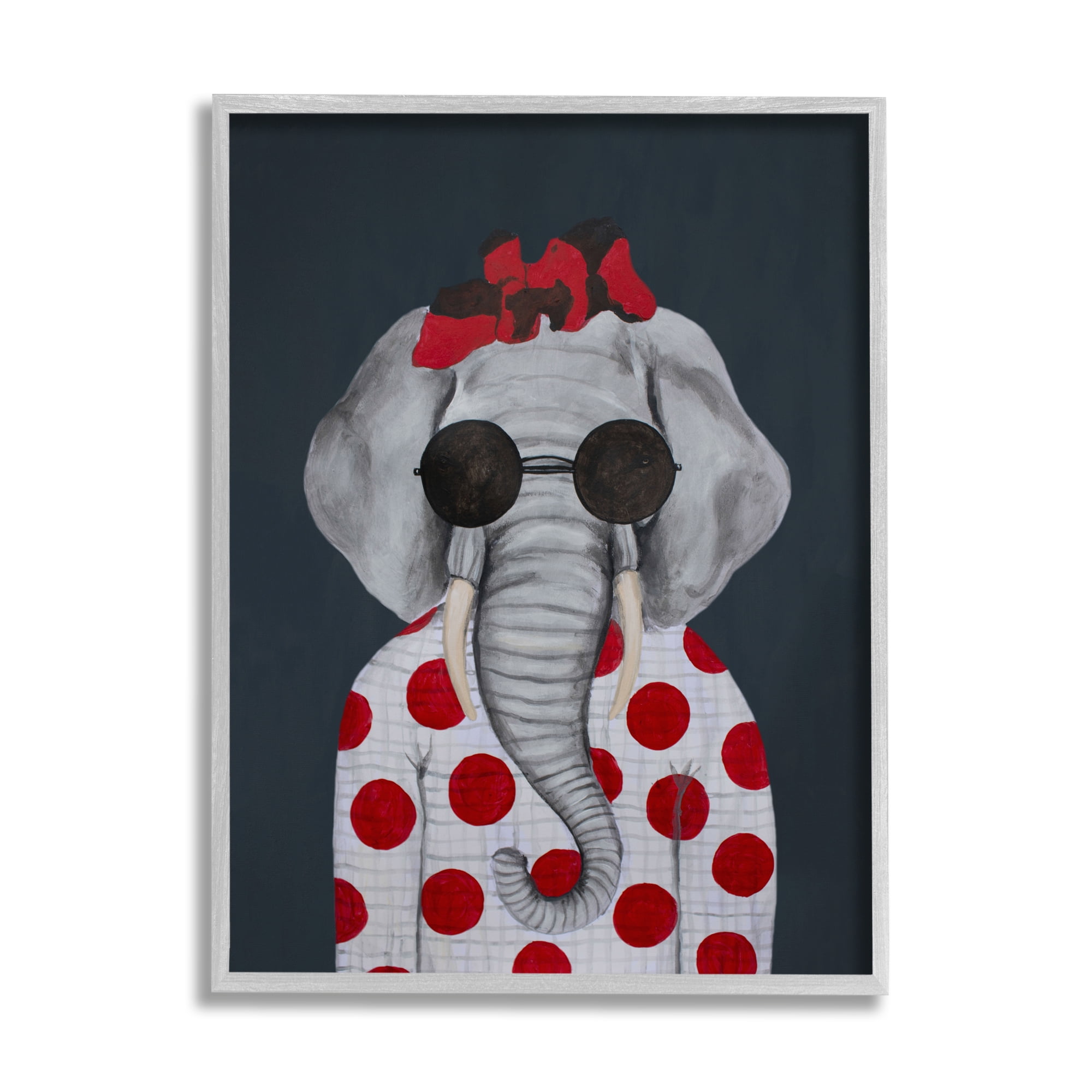 Stupell Industries Fashionable Elephant Sunglasses Bow Polka Dot Pattern Portrait , 24 x 30, Design by Coco de Paris