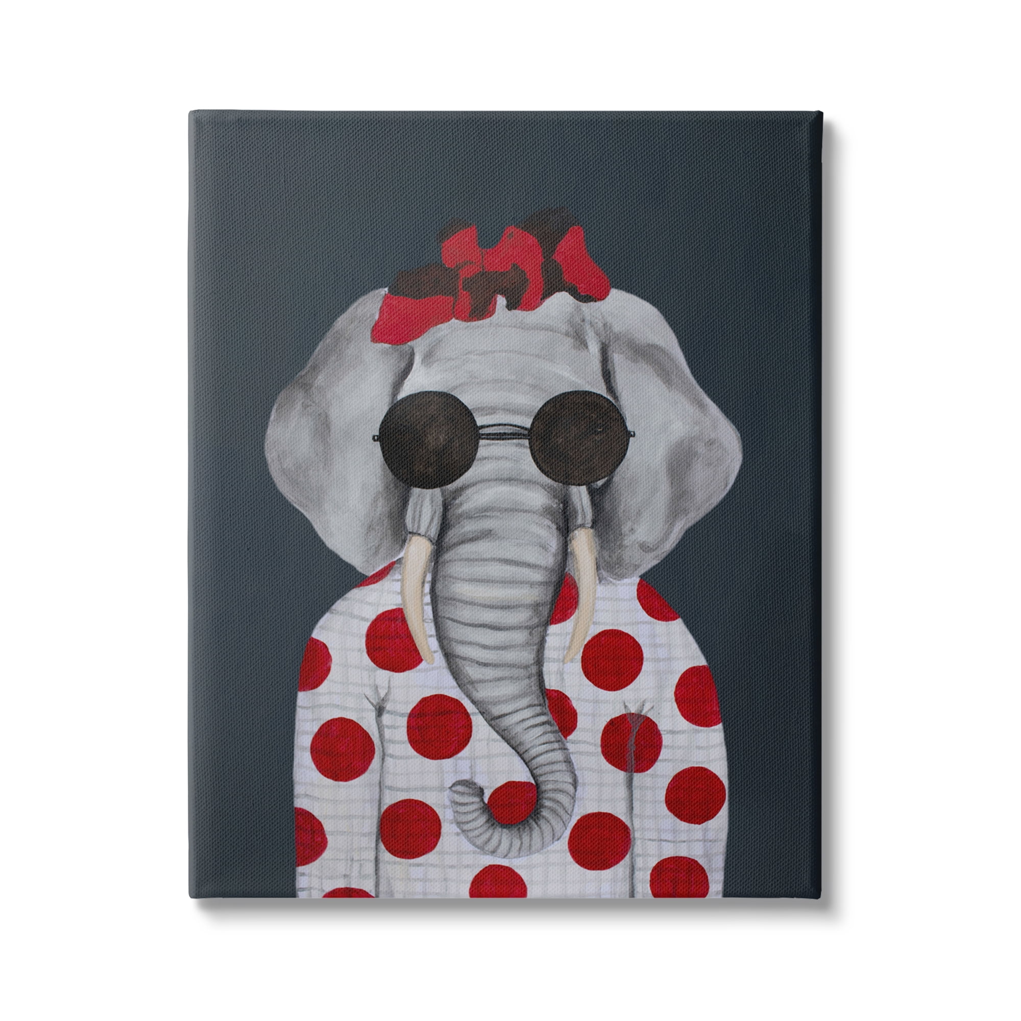 Stupell Industries Fashionable Elephant Sunglasses Bow Polka Dot Pattern Portrait Modern Painting Gallery-Wrapped Canvas Print Wall Art, 36 x 48, Design by Coco de Paris