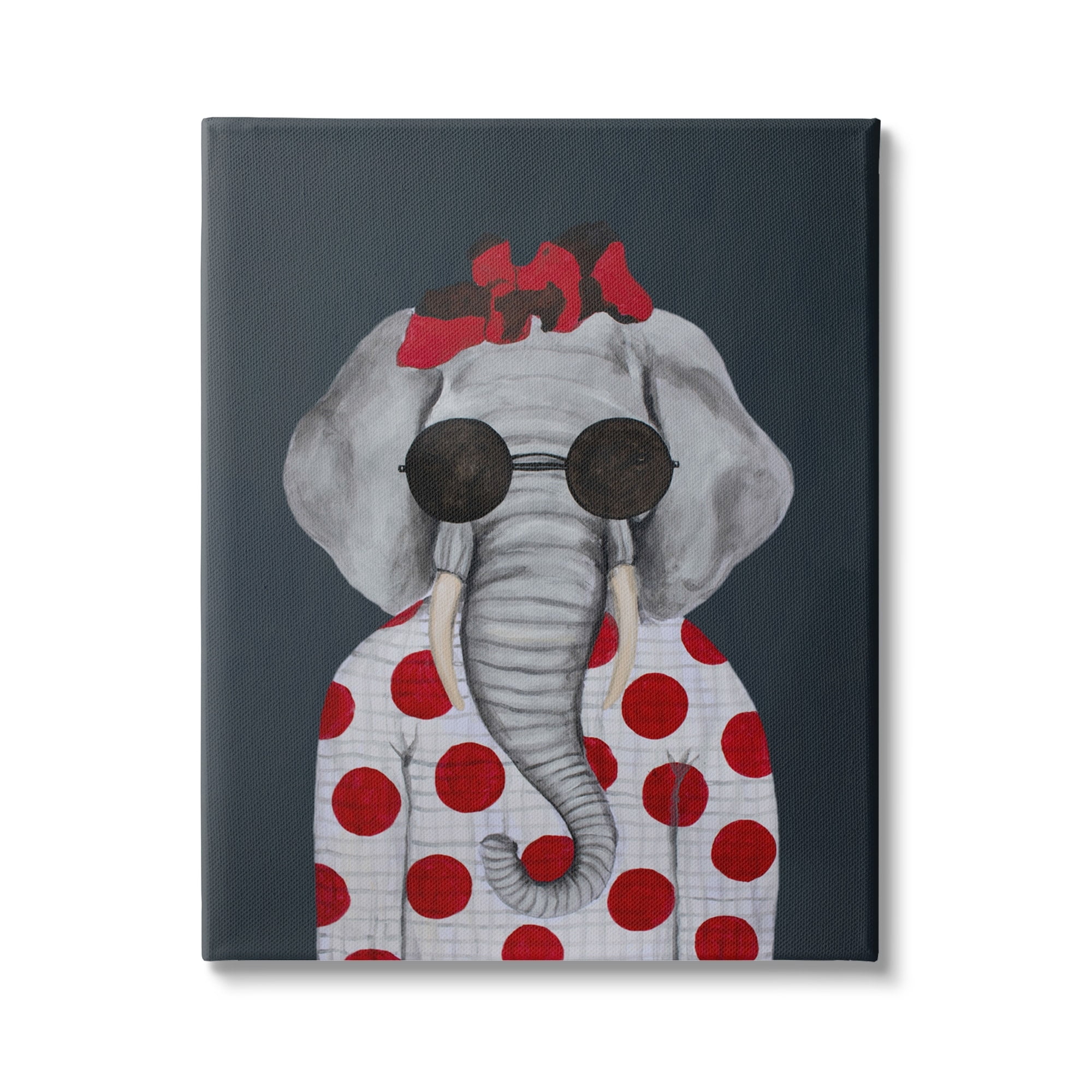 Stupell Industries Fashionable Elephant Sunglasses Bow Polka Dot Pattern Portrait Paintings Gallery-Wrapped Canvas Print Wall Art, 24x30, by Coco de Paris
