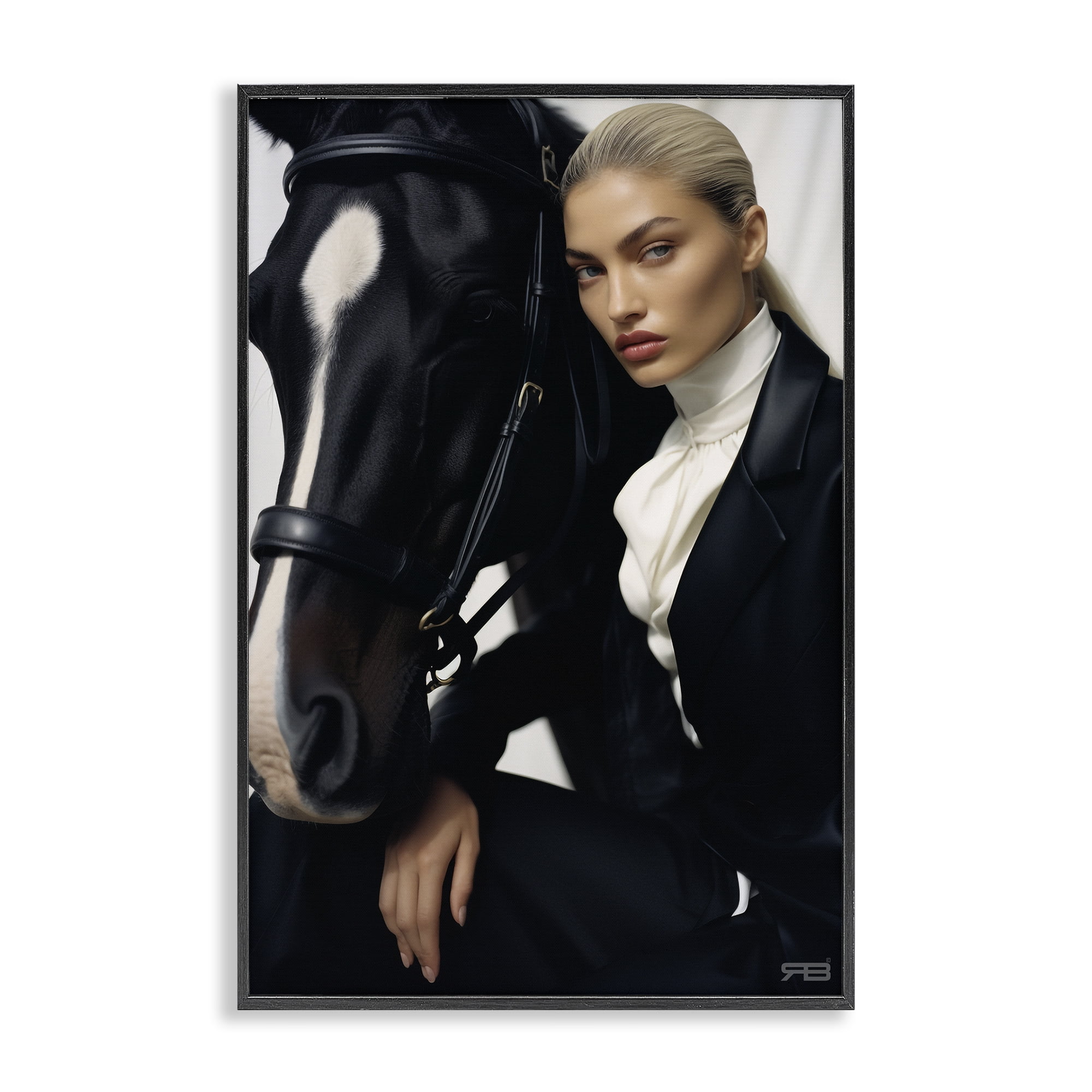 Stupell Industries Fashionable Equestrian Girl People Painting Black Framed Art Print Wall Art, 16 x 24