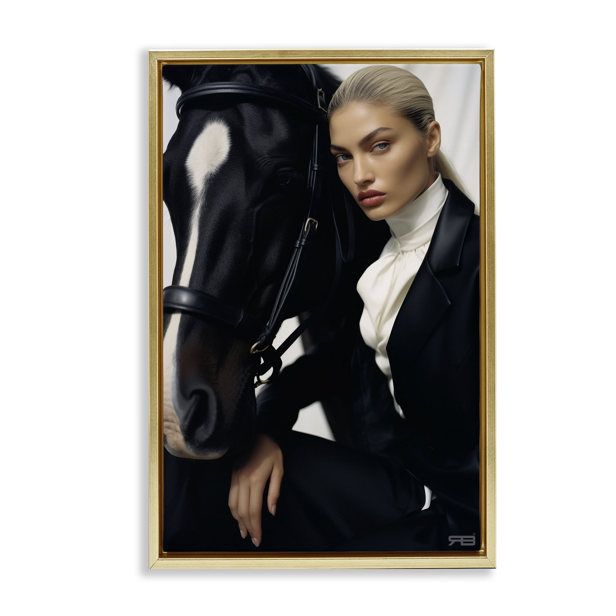 Stupell Industries Fashionable Equestrian Girl People Painting Gold Floater Framed Canvas Art Print Wall Art, 21 x 31
