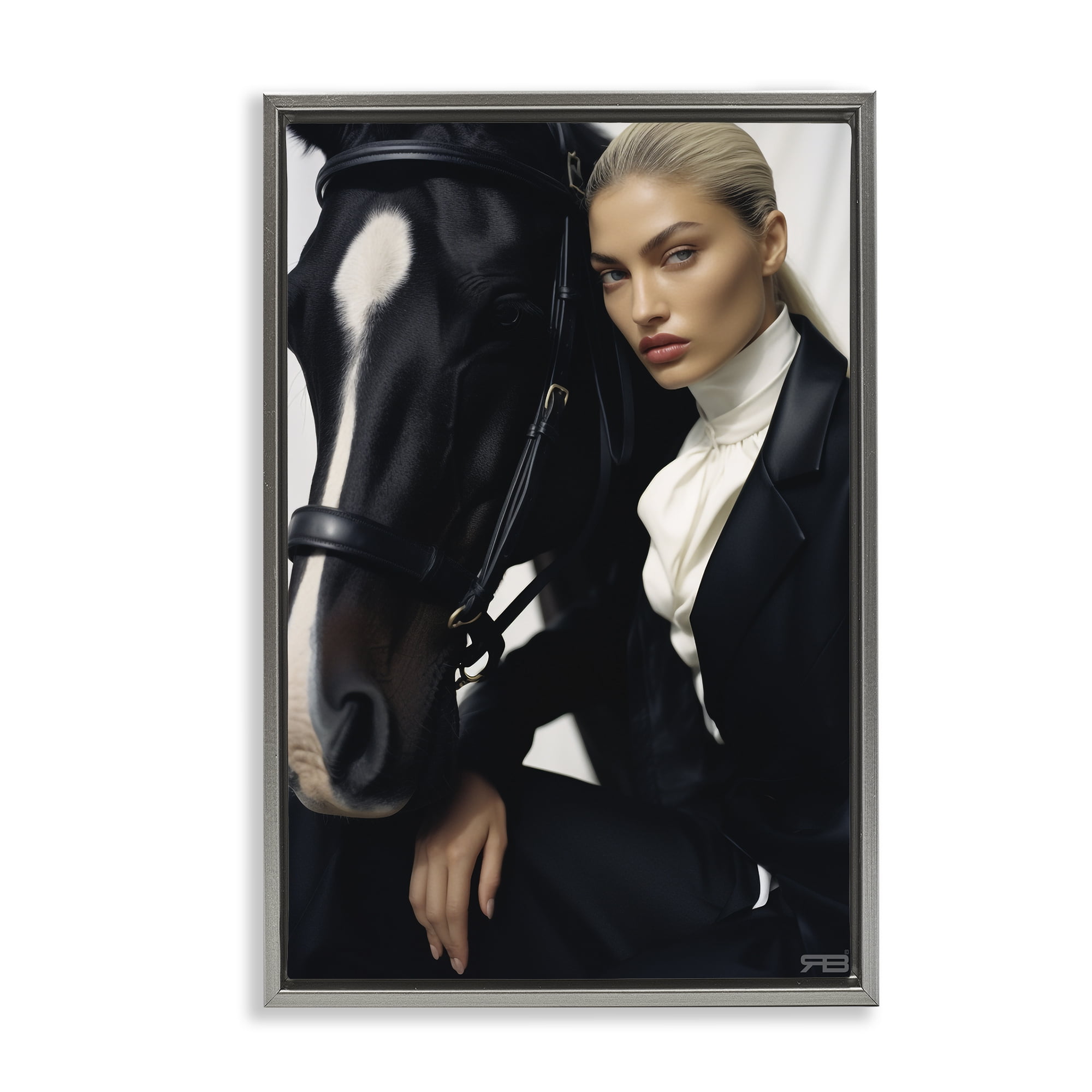 Stupell Industries Fashionable Equestrian Girl People Painting Gray Floater Framed Canvas Art Print Wall Art, 21 x 31