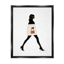 Stupell Industries Fashionable Girl Walking Beauty & Fashion Painting Black Floater Framed Art Print Wall Art, 17 x 21