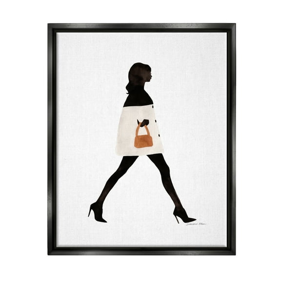 Stupell Industries Fashionable Girl Walking Beauty & Fashion Painting Black Floater Framed Art Print Wall Art, 17 x 21