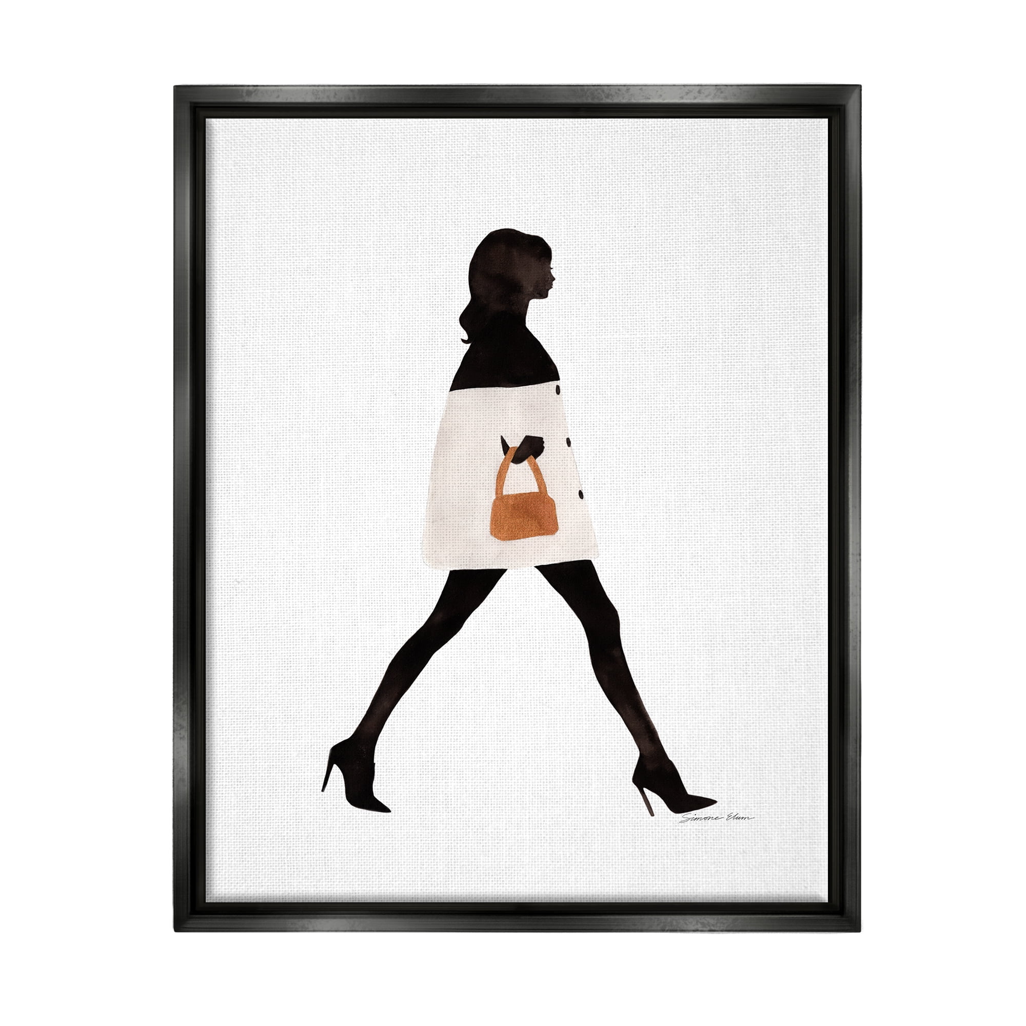 Stupell Industries Fashionable Girl Walking Beauty & Fashion Painting Black Floater Framed Art Print Wall Art, 25 x 31