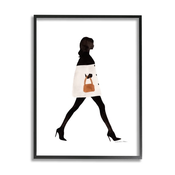 Stupell Industries Fashionable Girl Walking Beauty & Fashion Painting Black Framed Art Print Wall Art, 11 x 14