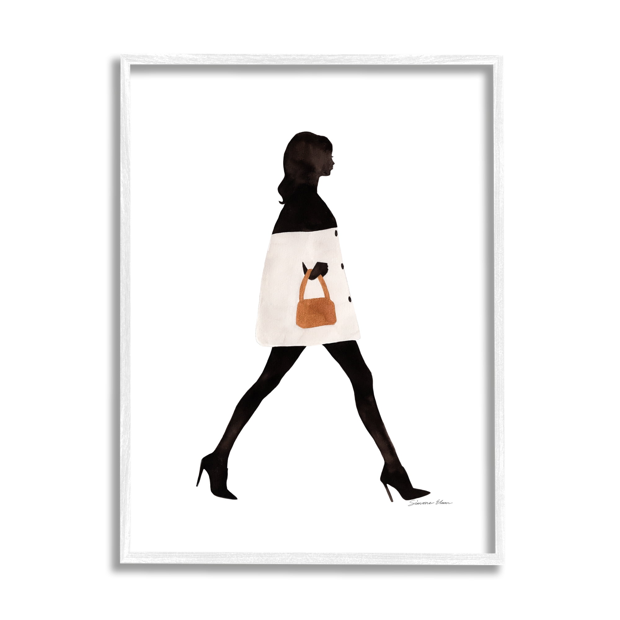 Stupell Industries Fashionable Girl Walking Beauty & Fashion Painting White Framed Art Print Wall Art, 11 x 14