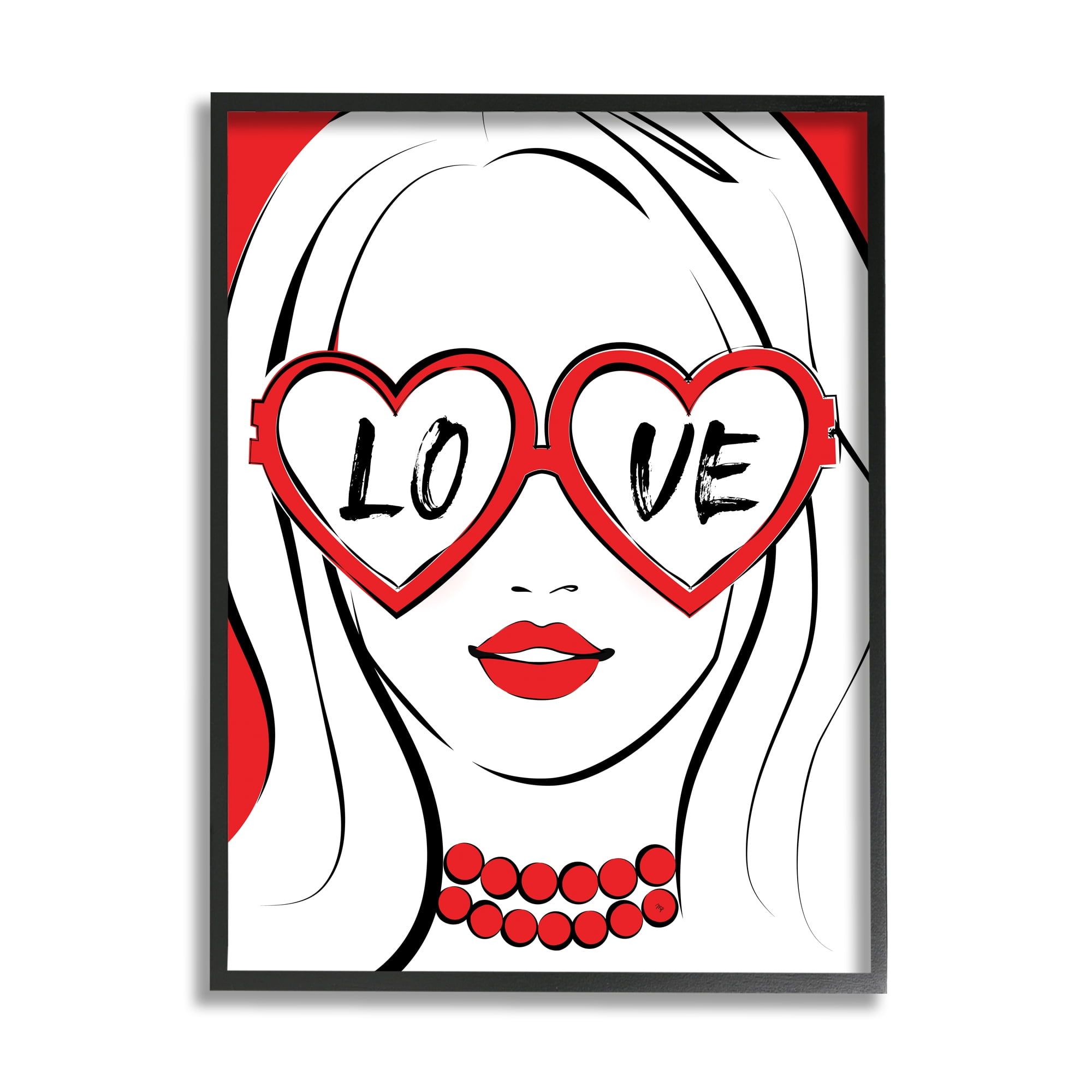 Stupell Industries Fashionable Heart Sunglasses Love Design Trendy Woman Graphic Art Black Framed Art Print Wall Art, Design by Martina Pavlova
