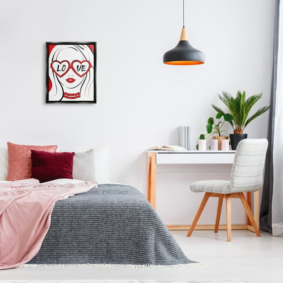 Stupell Industries Fashionable Heart Sunglasses Love Design Trendy Woman Graphic Art Jet Black Floating Framed Canvas Print Wall Art, Design by Martina Pavlova