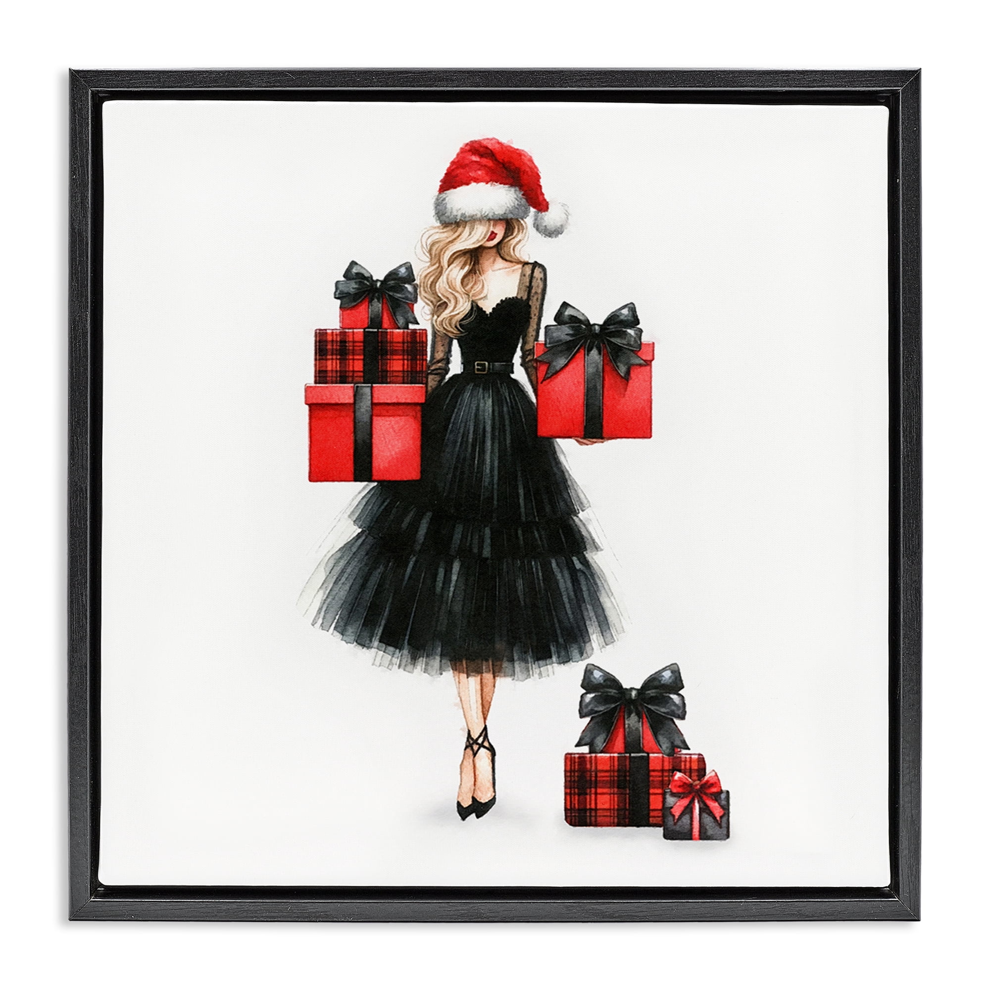 Stupell Industries Fashionable Holiday Shopping Holiday Painting Black Floater Framed Canvas Art Prints Wall Art, 18 x 18