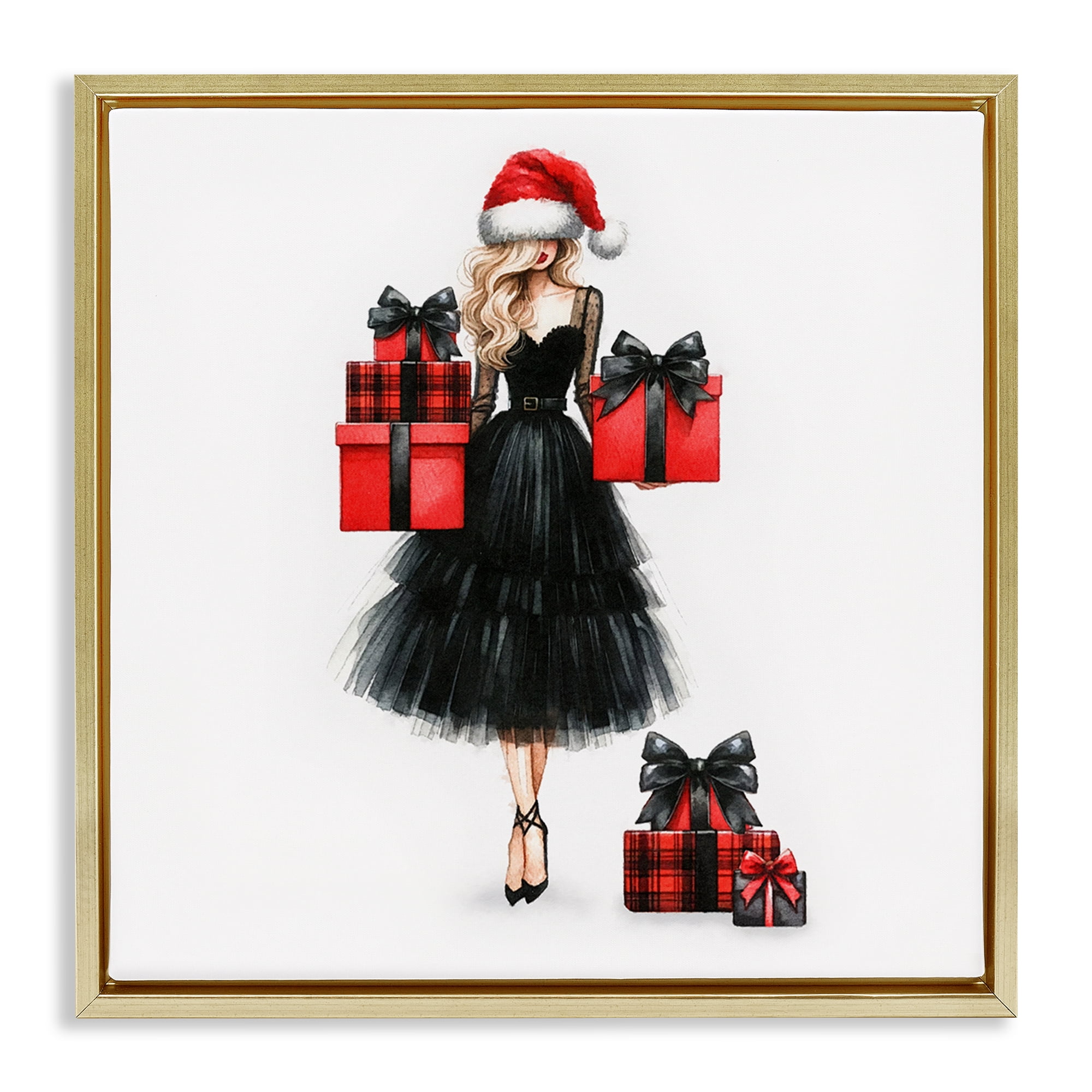 Stupell Industries Fashionable Holiday Shopping Holiday Painting Gold Floater Framed Canvas Art Prints Wall Art, 25 x 25