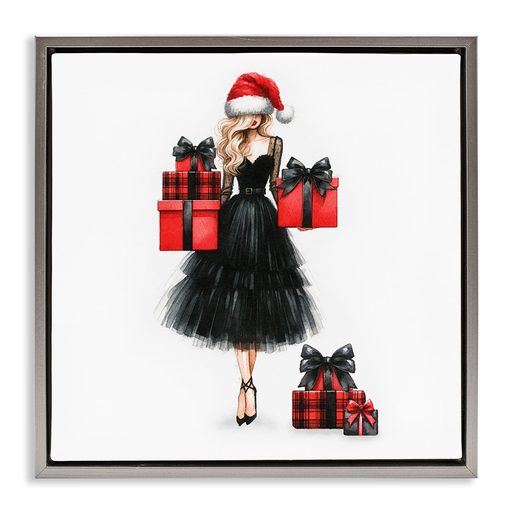 Stupell Industries Fashionable Holiday Shopping Holiday Painting Gray Floater Framed Canvas Art Prints Wall Art, 25 x 25